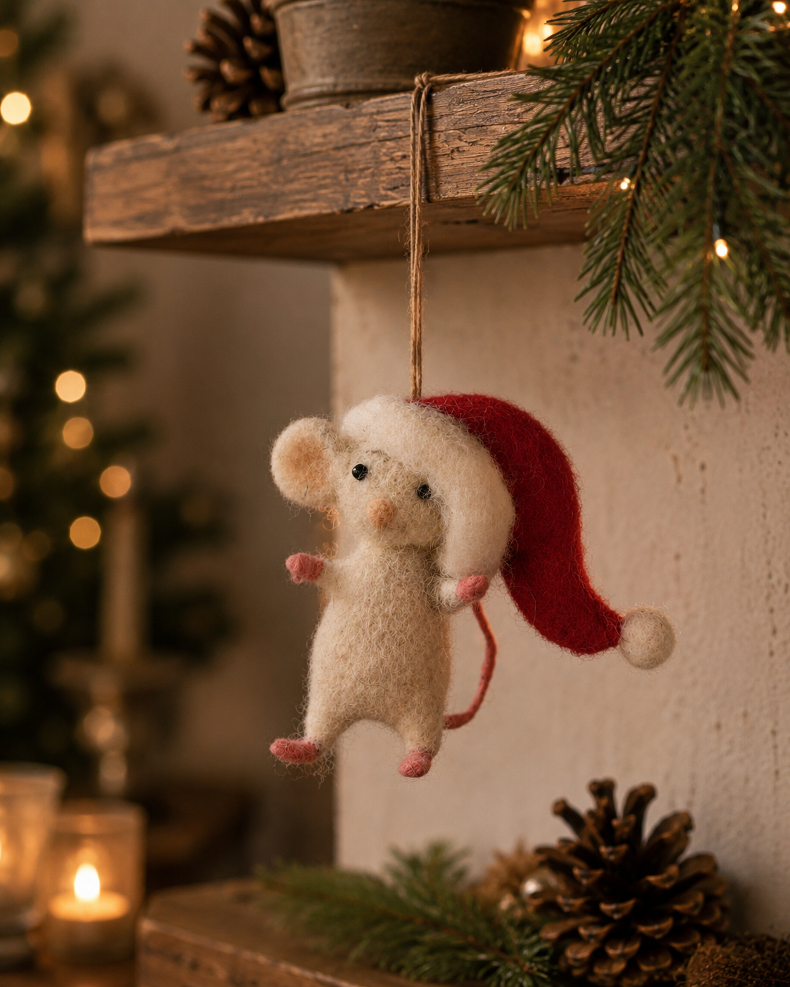 Elf Christmas Mouse hanging ornament