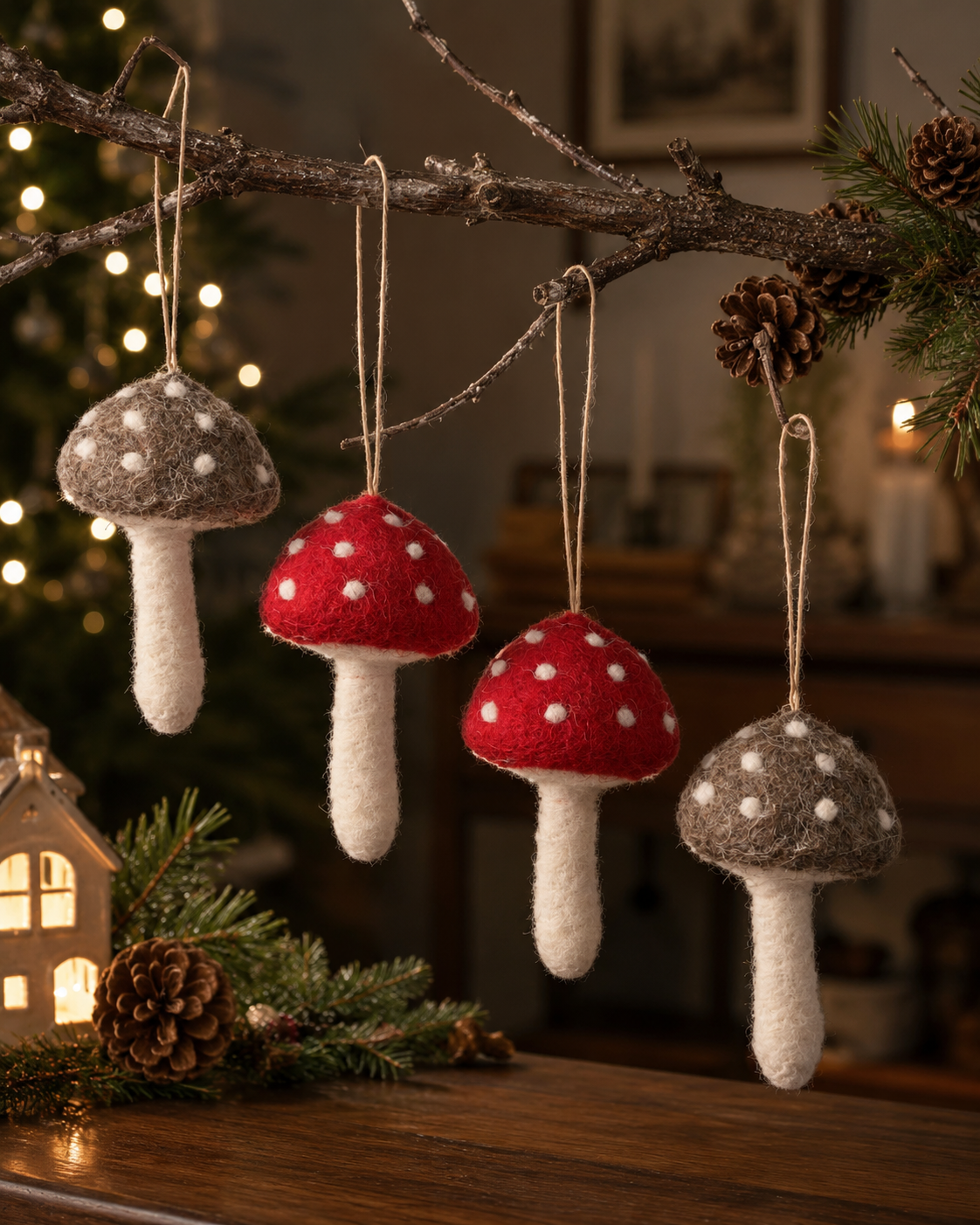 Small Mushroom Ornament Set of 4 hanging ornament