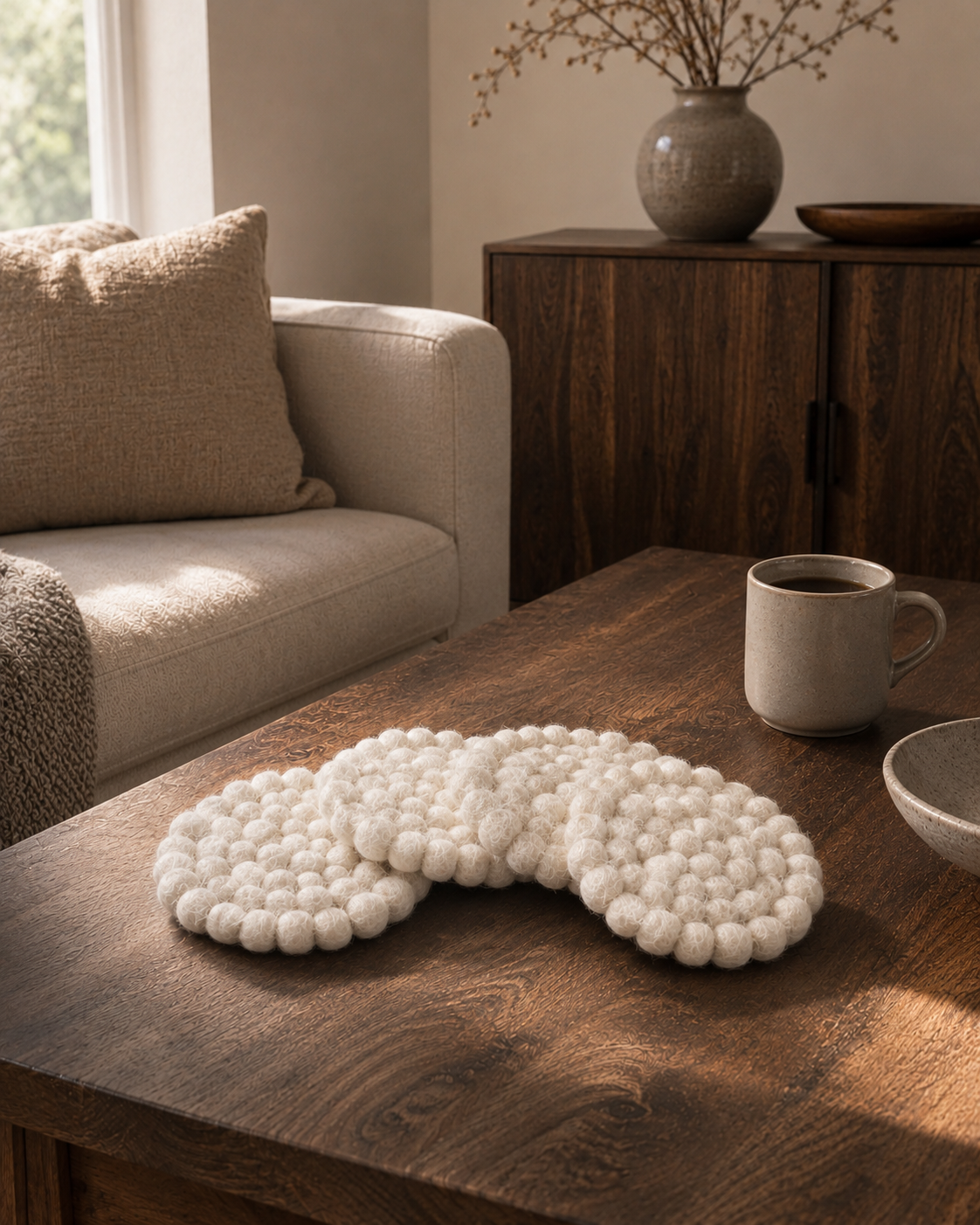 New Zealand Wool Ball Coasters White