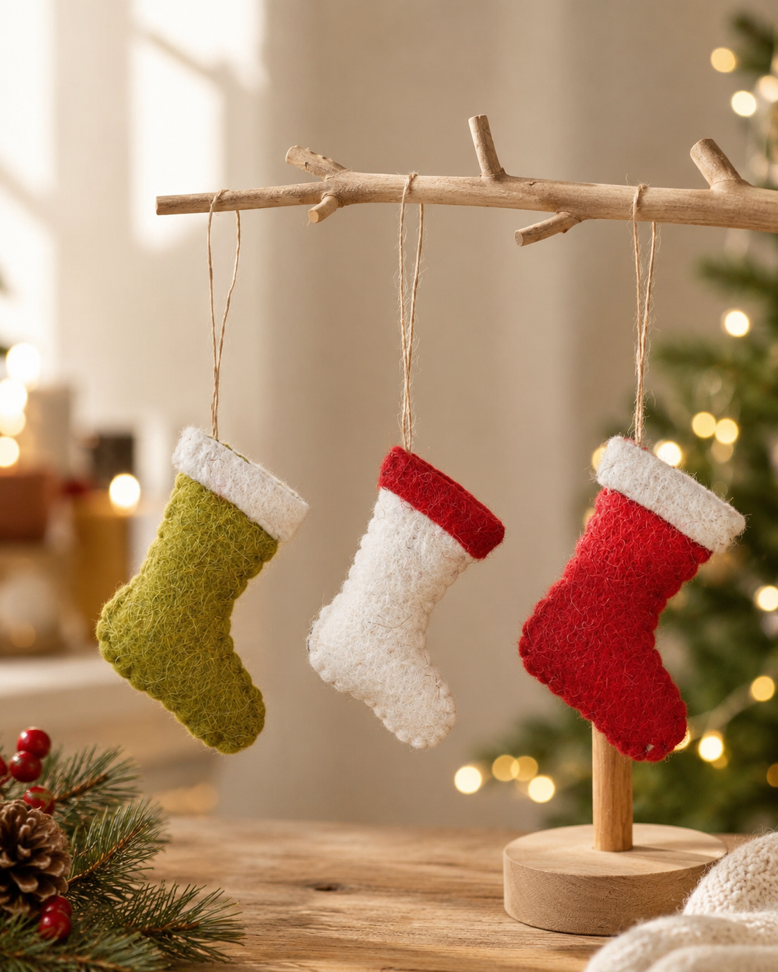 Mini Christmas Stockings Set of 3 hanging ornament