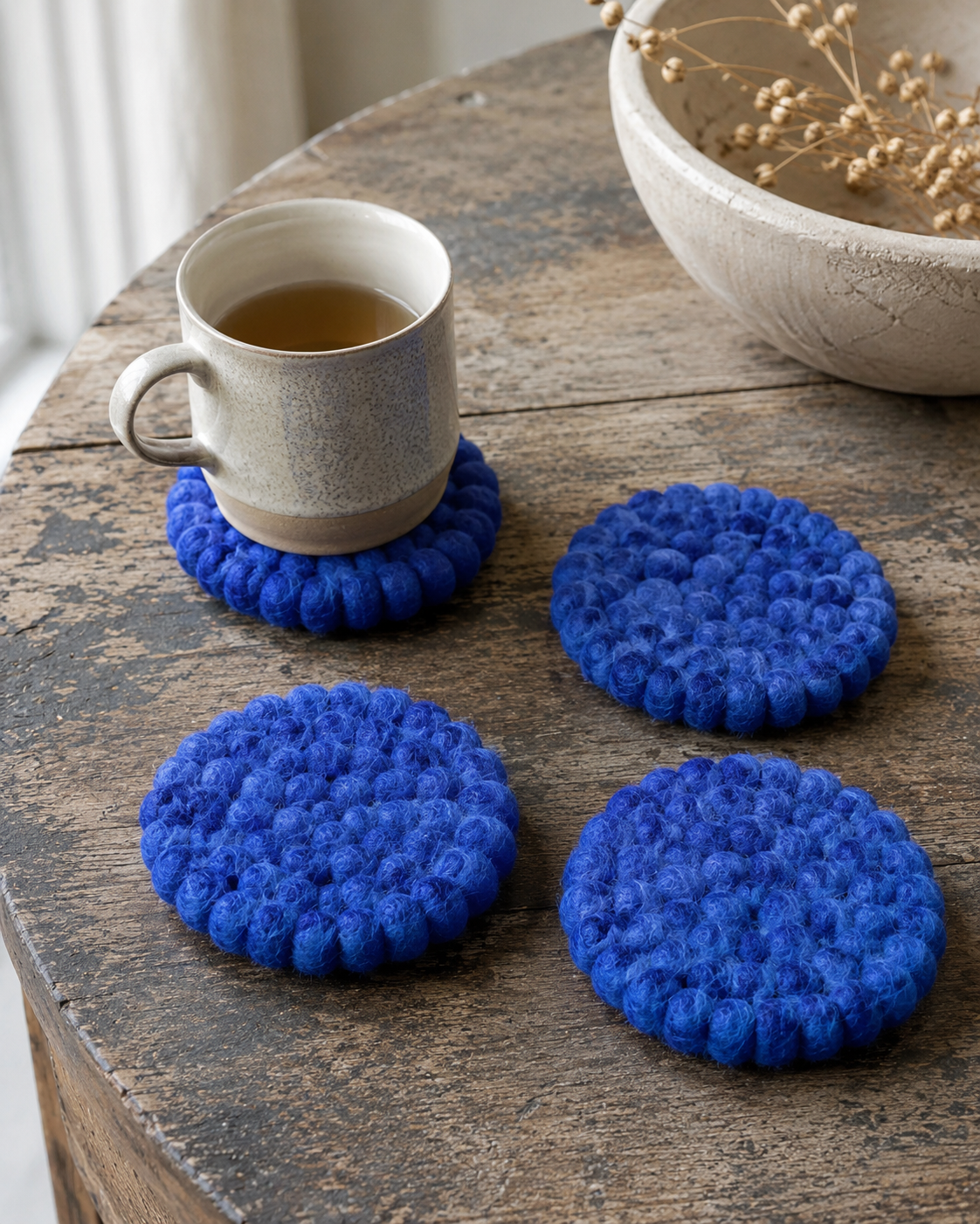 Felt NZ Wool Coasters, Indigo — Set of 4