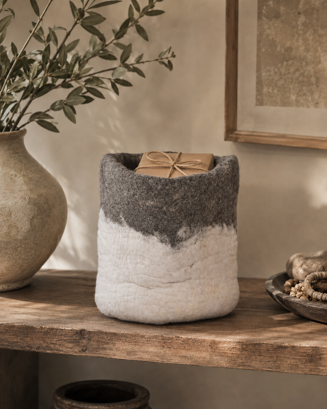 New Zealand Wool Basket ( Dyed Light Grey On Base)