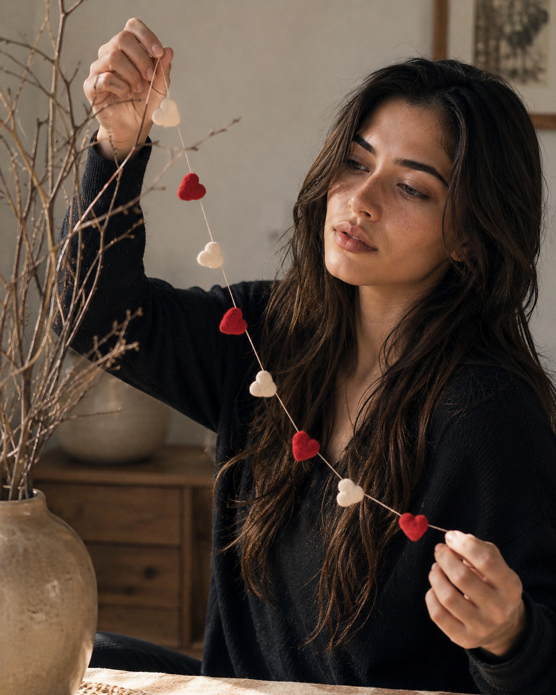 New Zealand Wool Mini Heart Garland (Red + White)