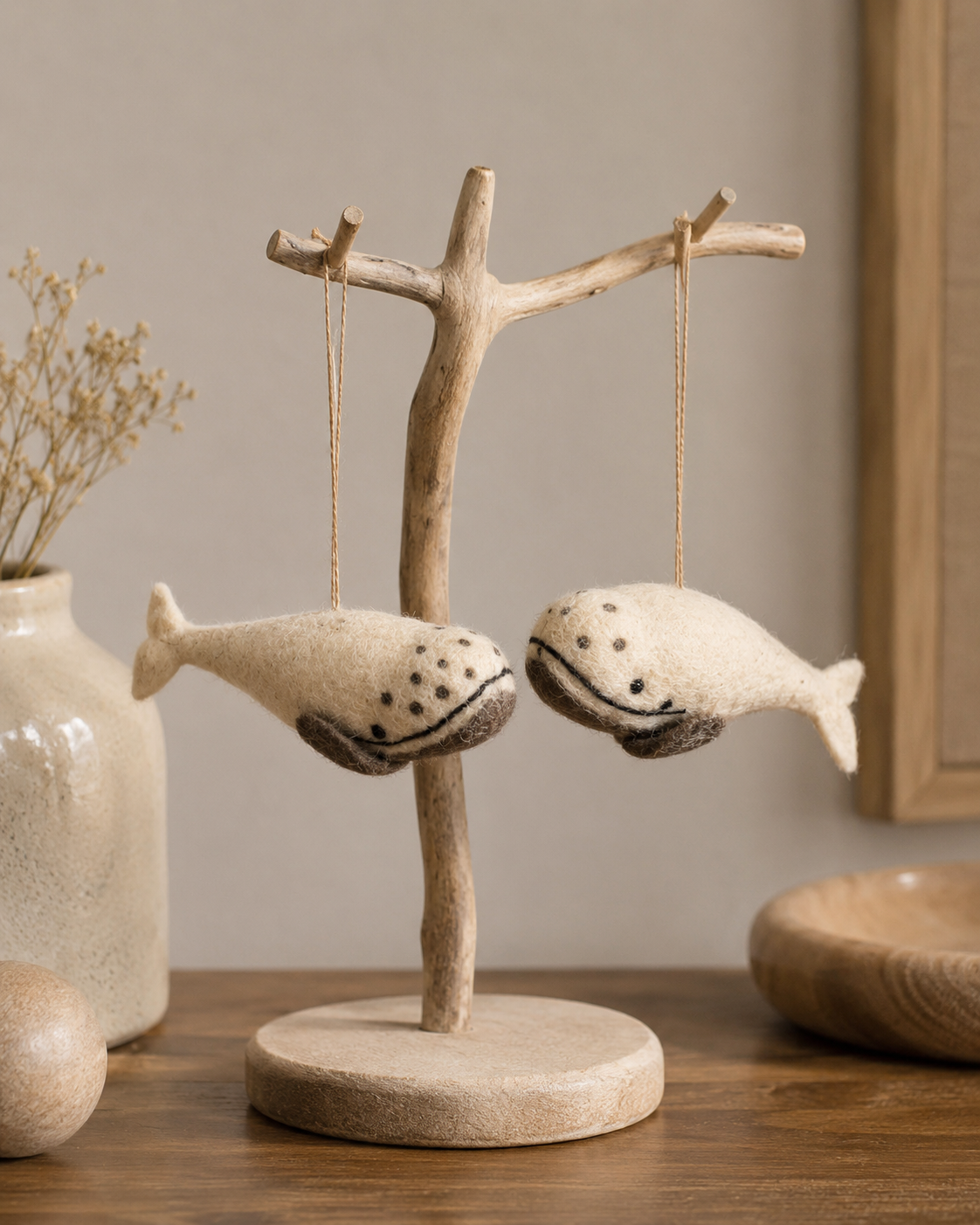Wool Felt Whale Ornament (Set of 2)
