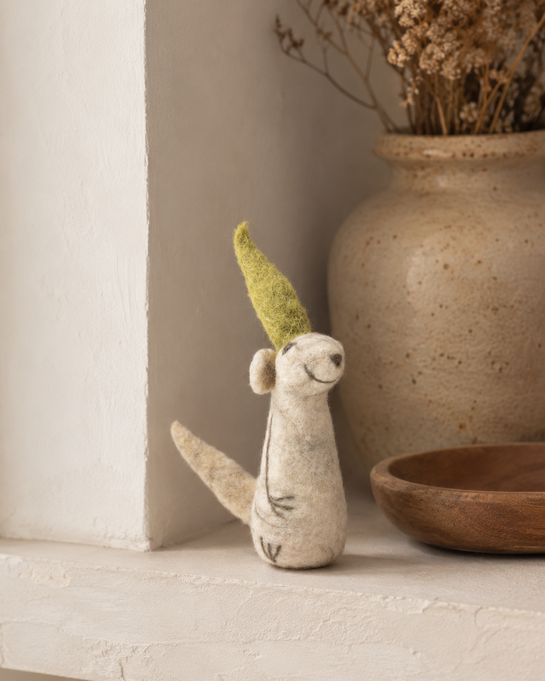 Wool Felt Mouse with Green Cap