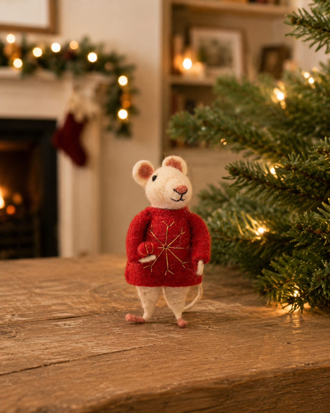 Needle Felted Mouse with Red Jacket
