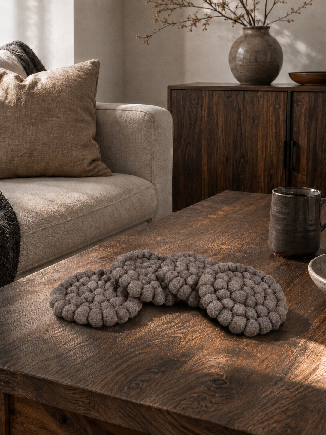 New Zealand Wool Ball Coasters , Natural Grey