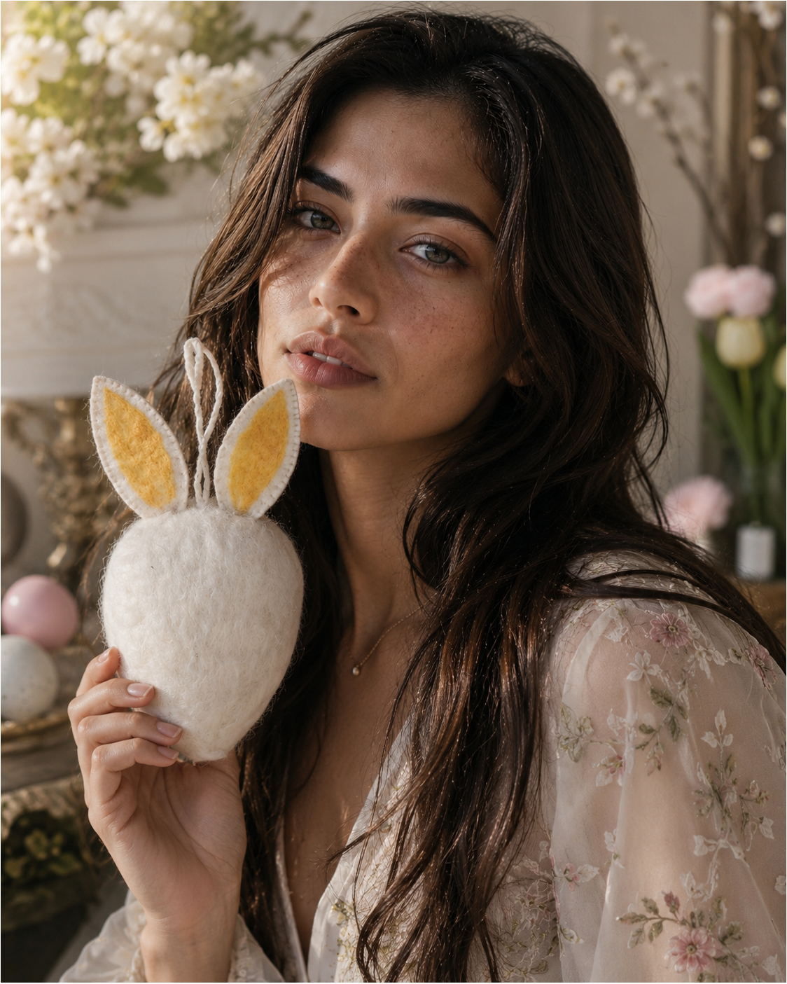 Felt Bunny Face Large (White) ornament