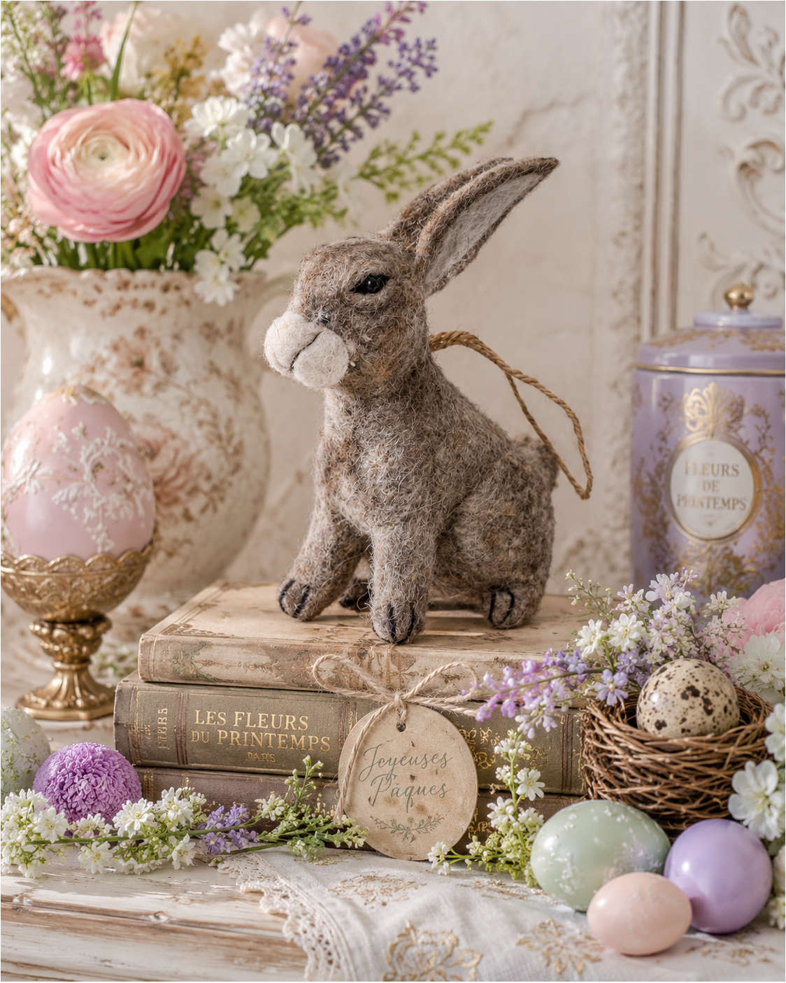 Felt Bunny : Grey hanging ornament