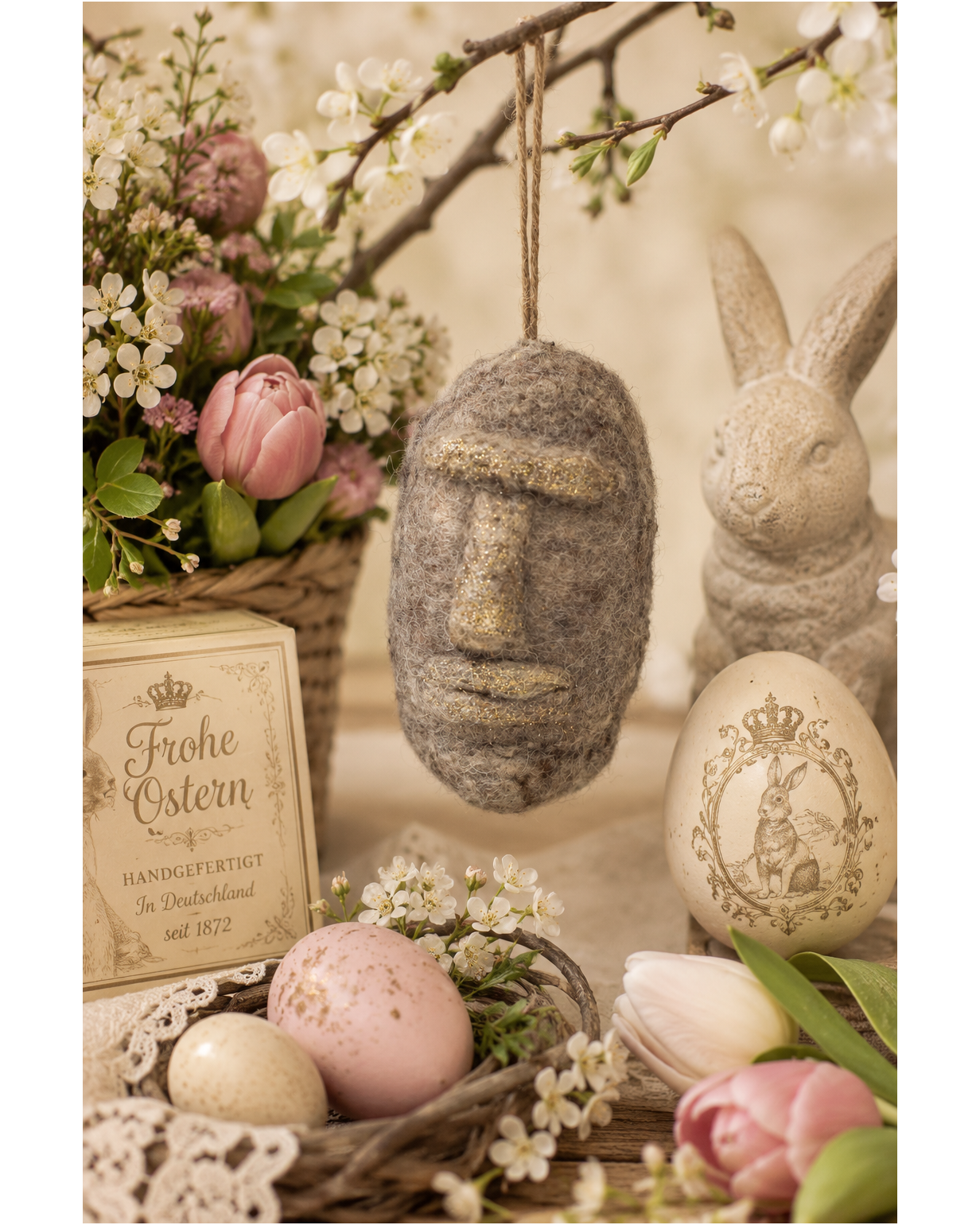 Felt Easter Island (Grey) hanging ornament