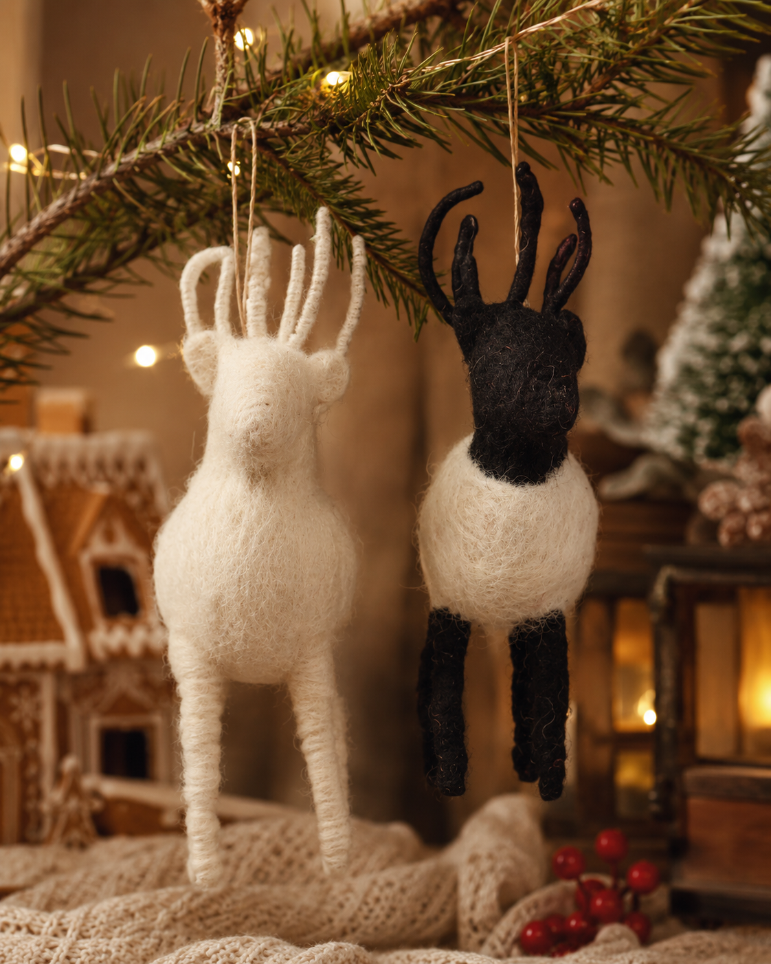 Black And White Reindeers (Set Of 2) hanging ornament