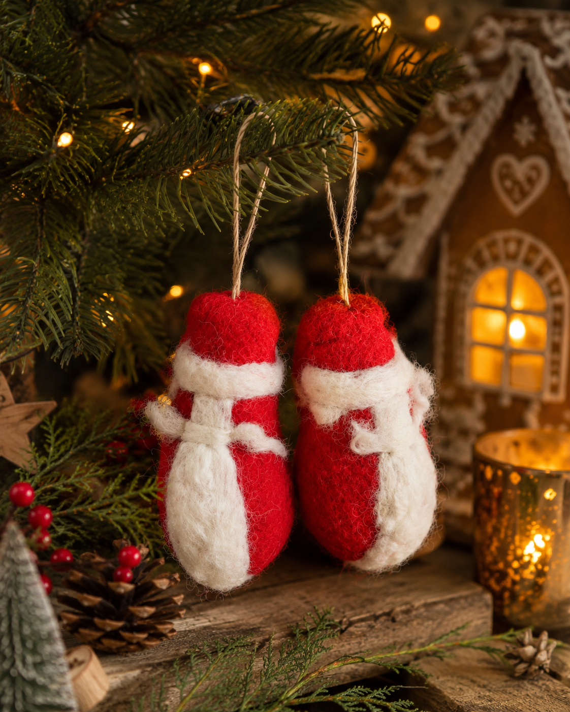 Santa With Beard And Moustache (Set Of 2) hanging ornament