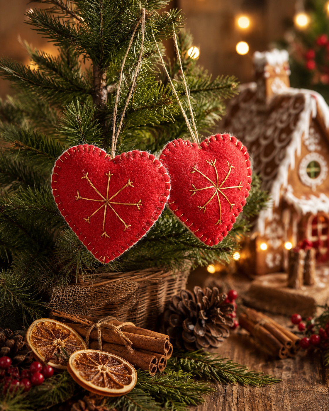 Snowflake Heart Set of 2 hanging ornament