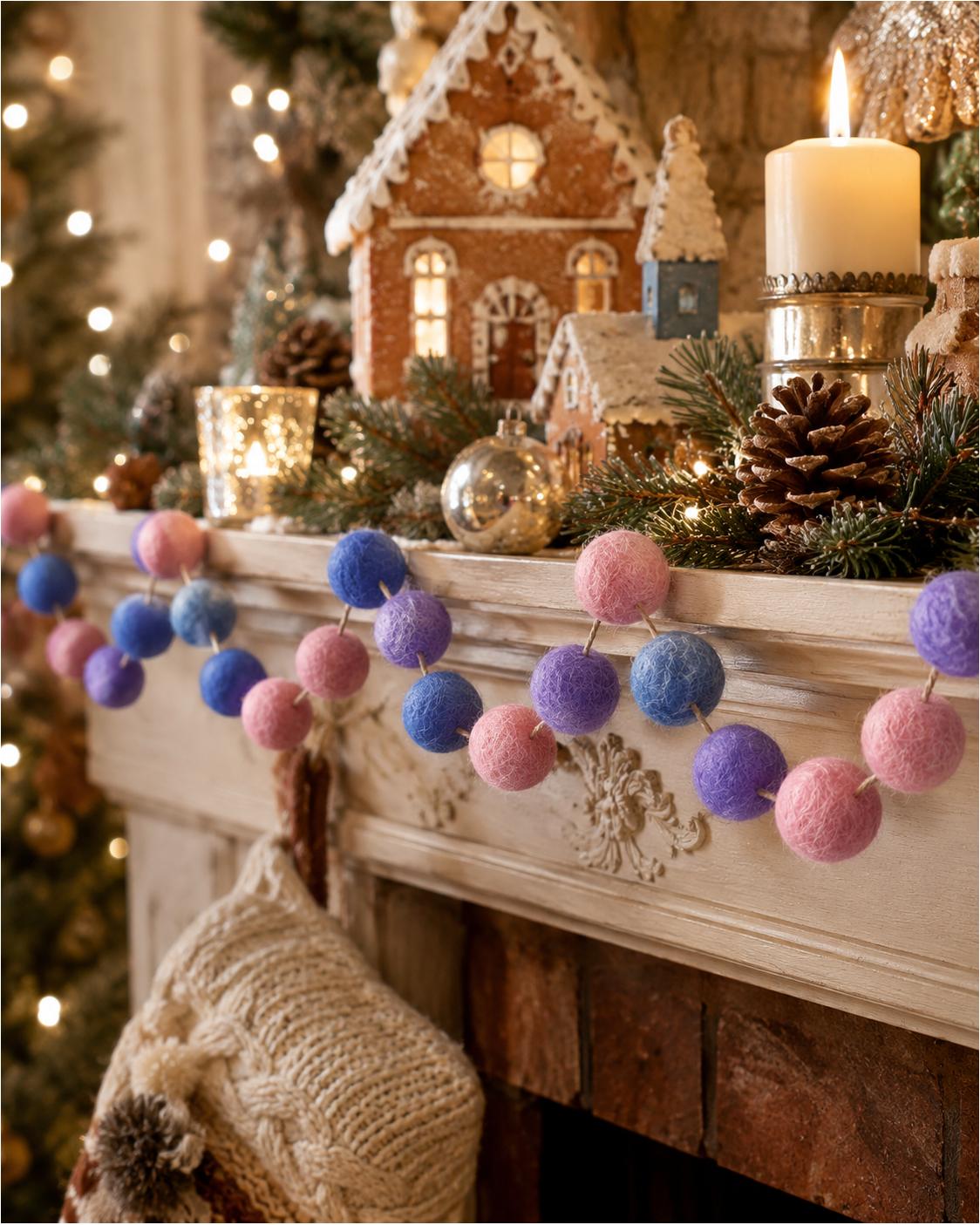 Felted Pom Pom Garland Set Of 2