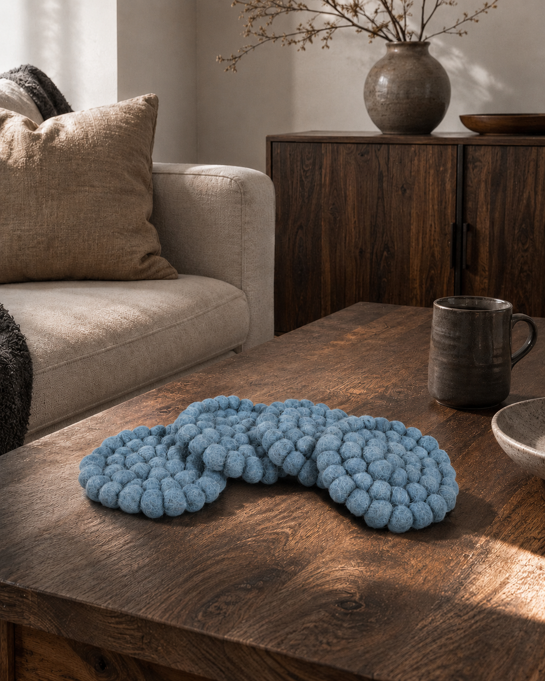New Zealand Wool Ball Coasters ,Dyed Grey