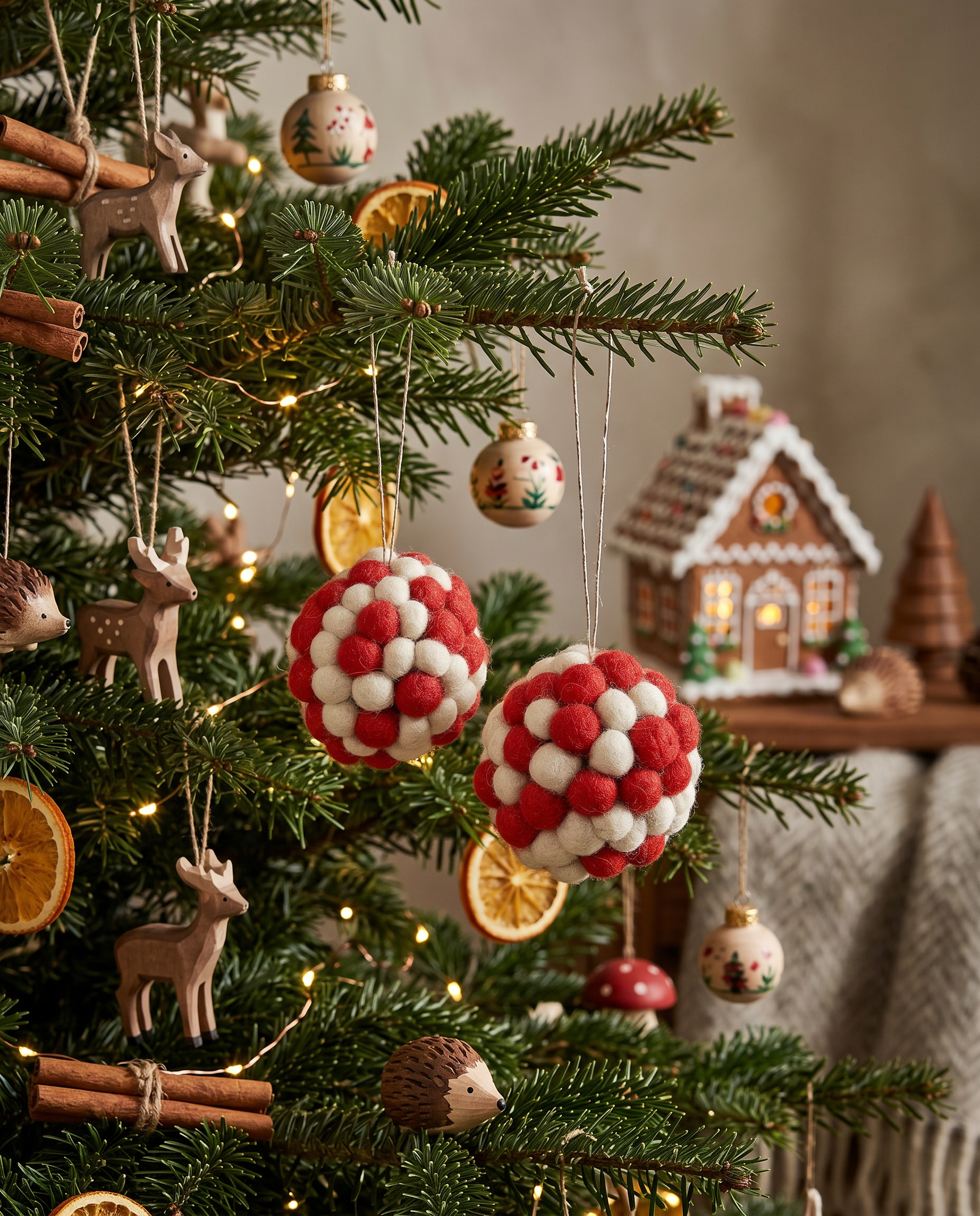 Red Pom Pom Bauble Ornament (Set Of 2) hanging ornament