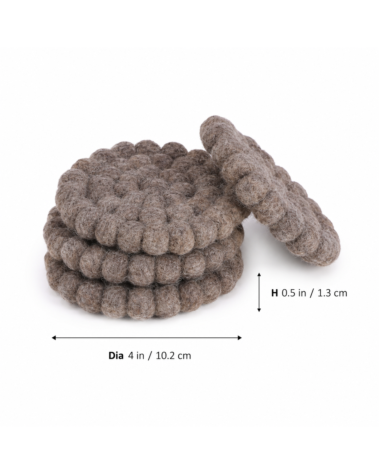 New Zealand Wool Ball Coasters , Natural Grey