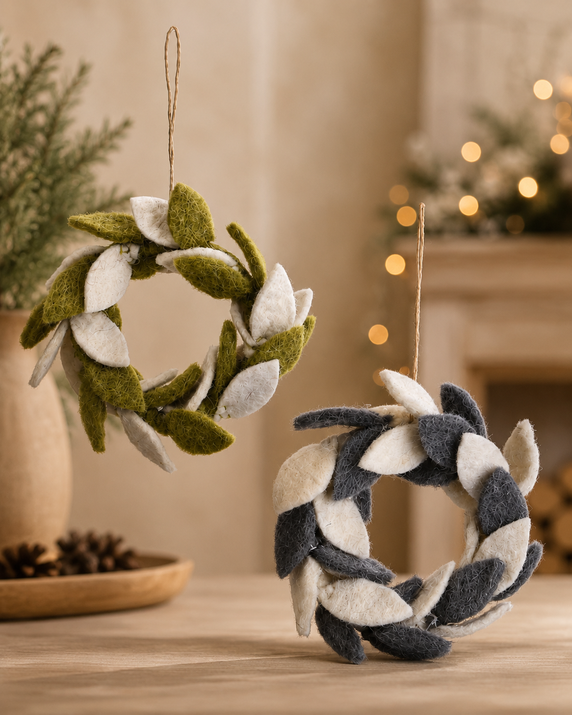 Mini Leaves Wreath(Green And Grey) hanging ornament