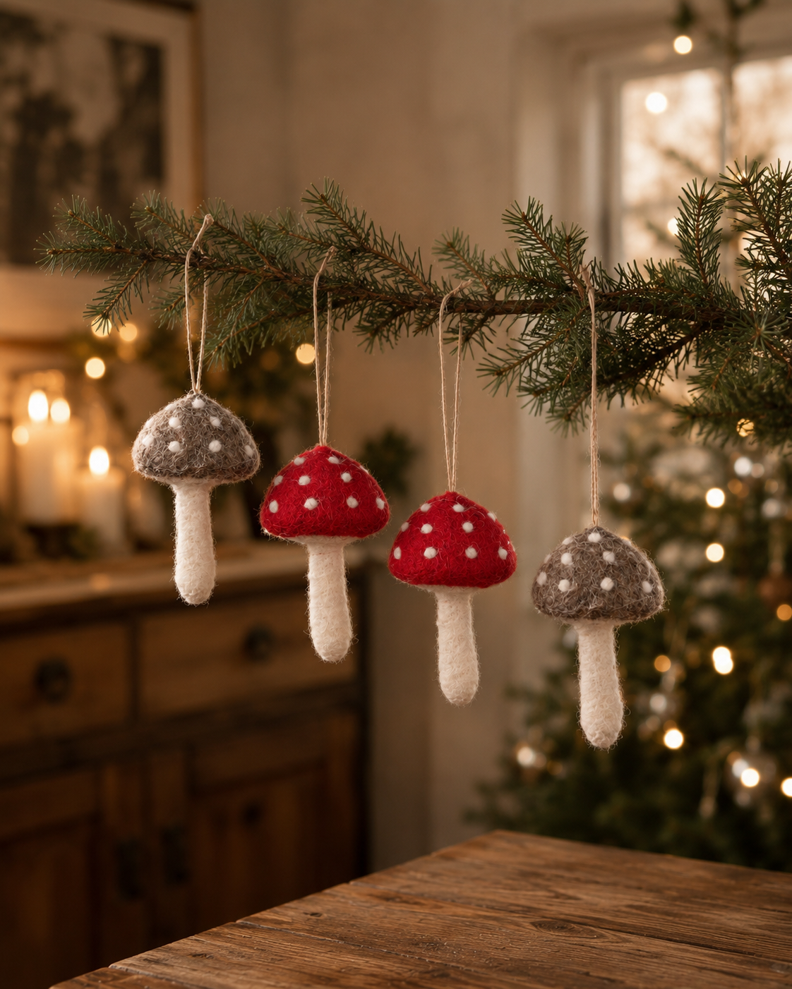 Small Mushroom Ornament Set of 4 hanging ornament