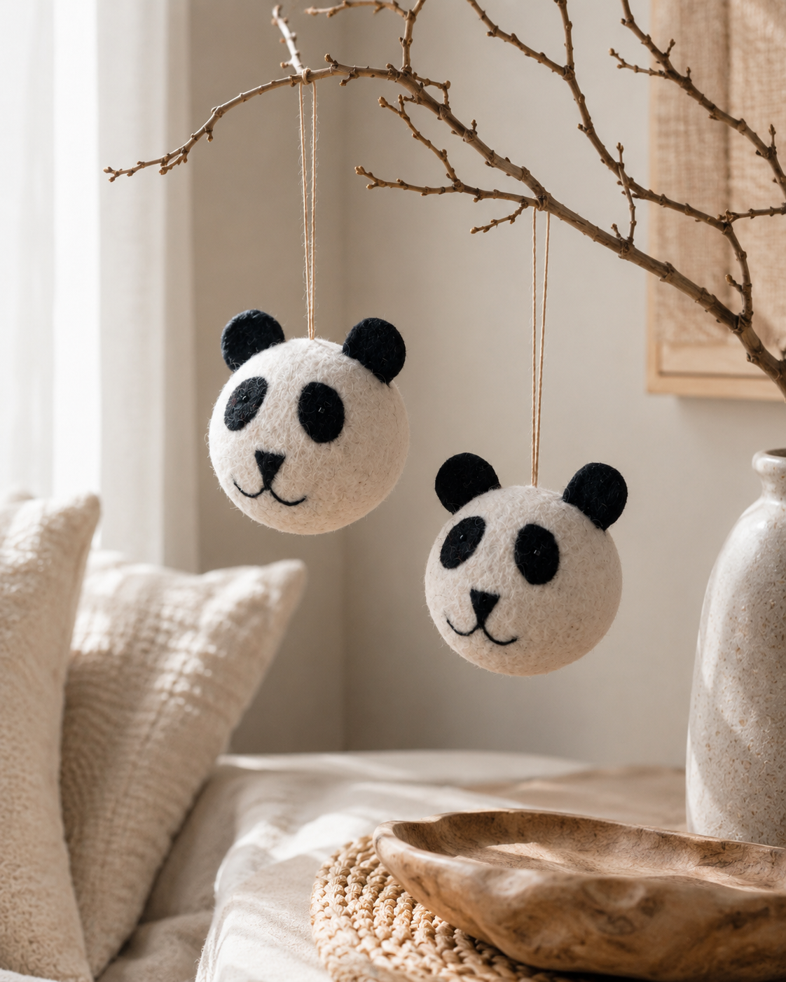 Felt Panda Ornament Set of 2 hanging ornament