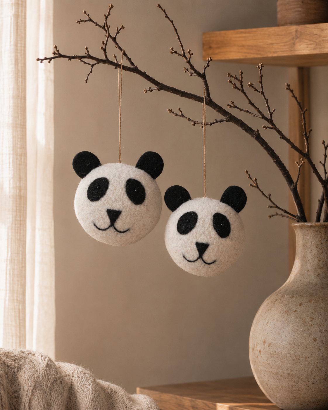 Felt Panda Ornament Set of 2 hanging ornament