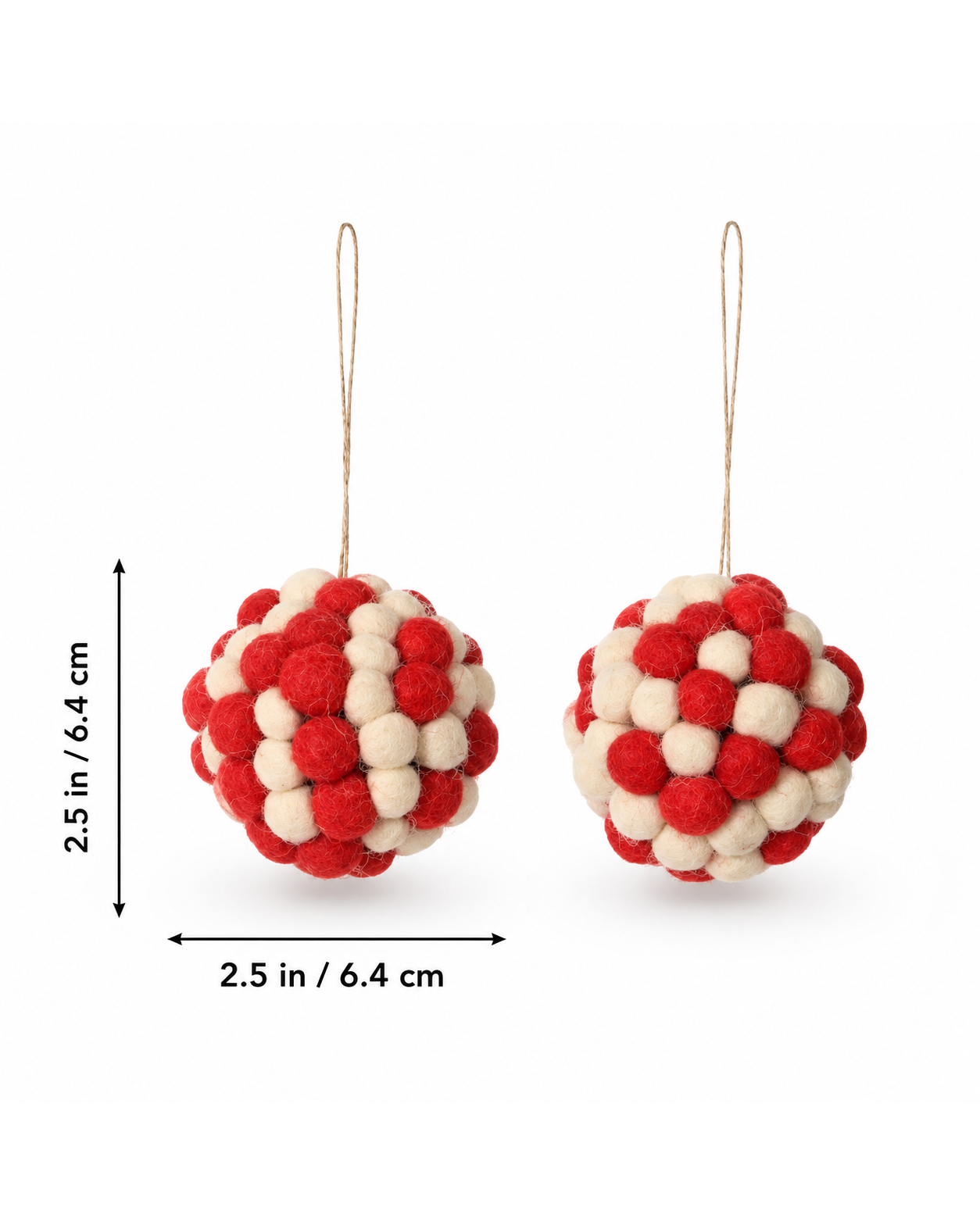 Red Pom Pom Bauble Ornament (Set Of 2) hanging ornament
