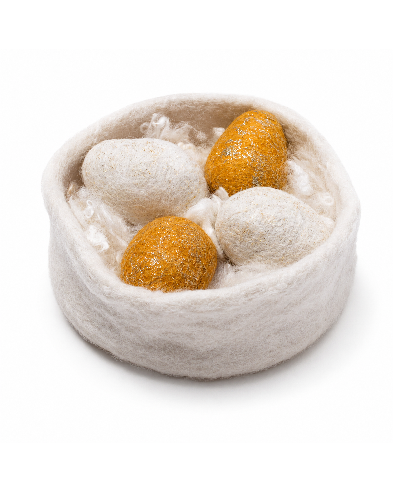 Felt Easter Eggs Basket (Yellow And Off White) Ornament