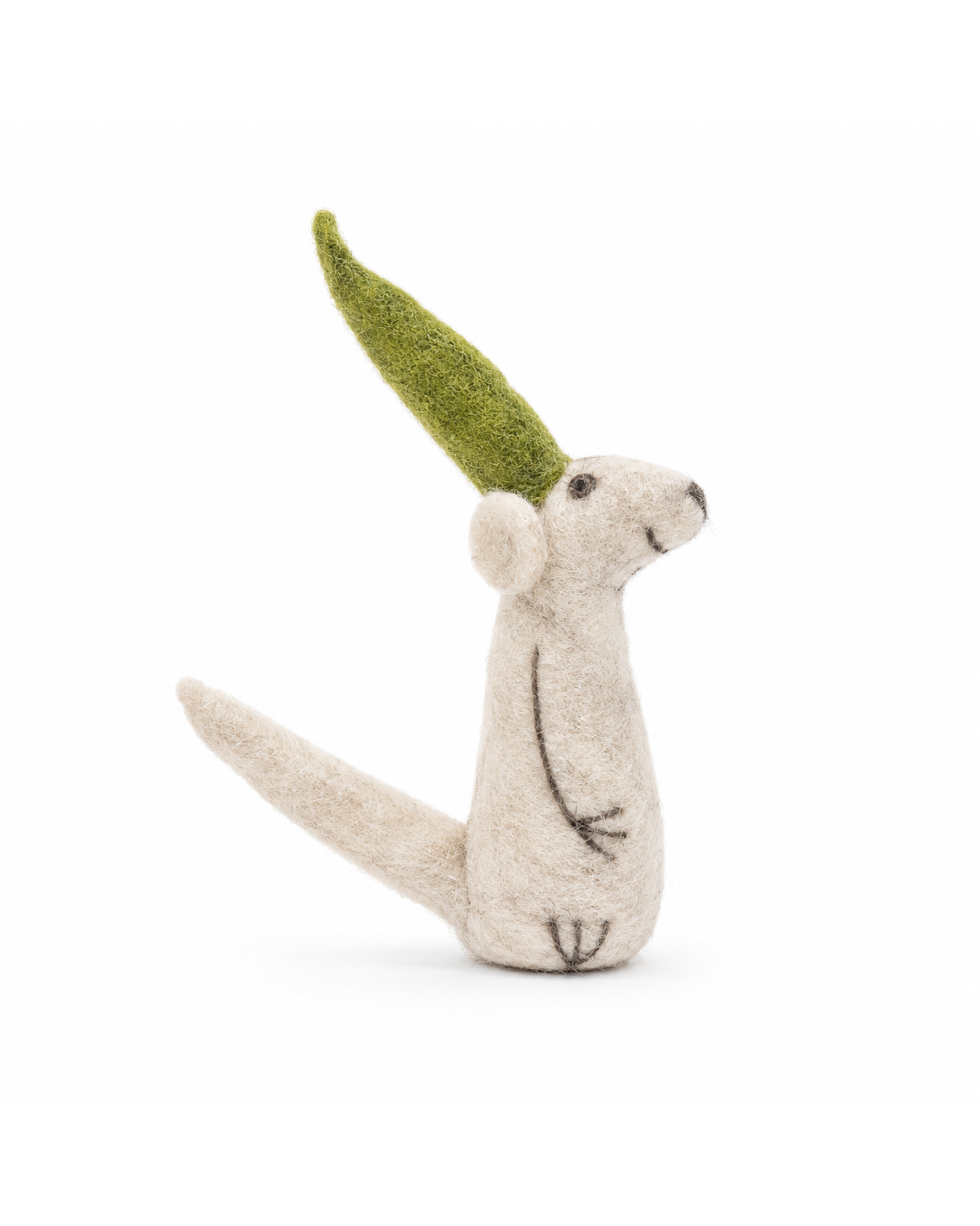 Wool Felt Mouse with Green Cap