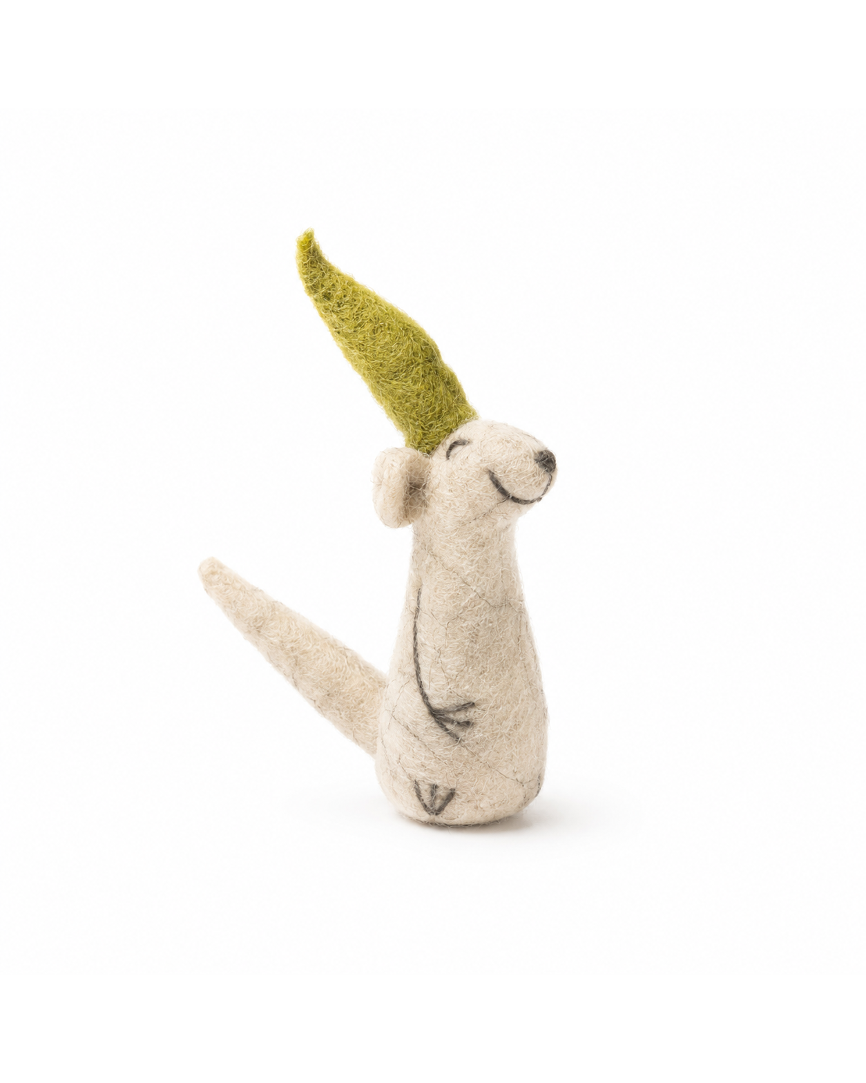Wool Felt Mouse with Green Cap