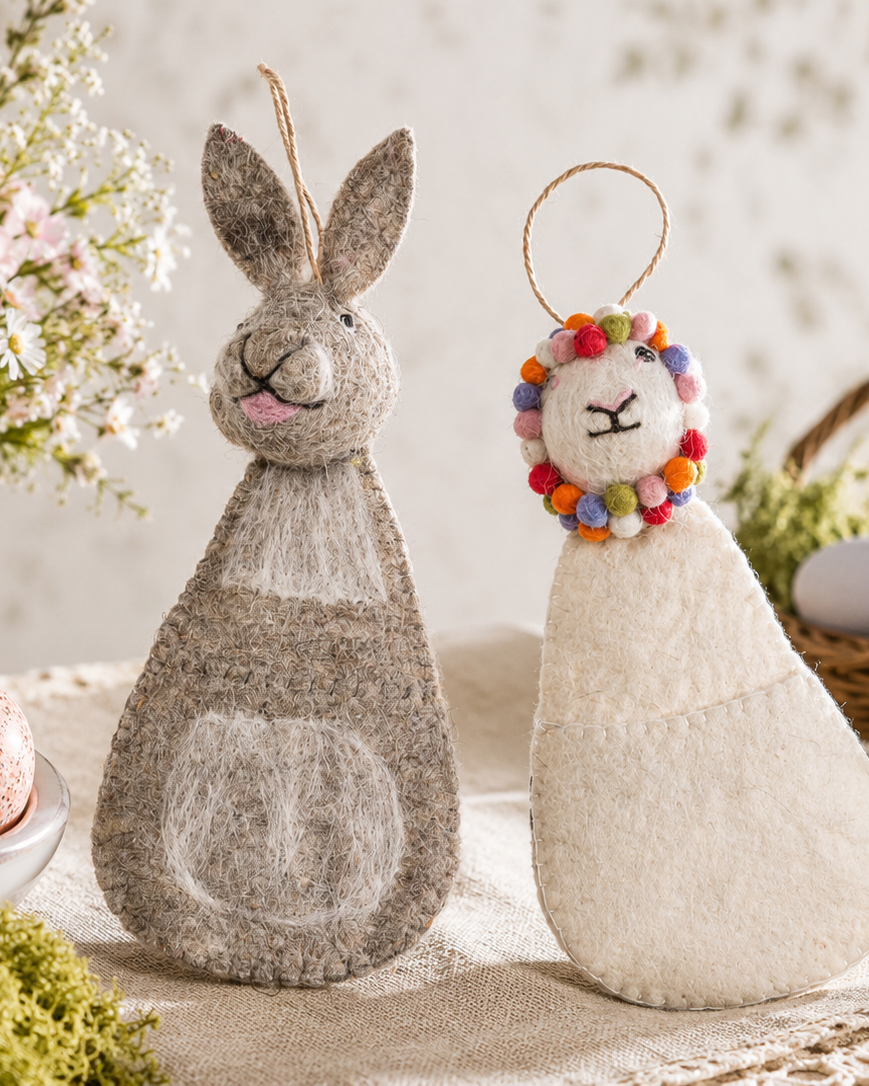 Rabbit And Lamb Stocking Set of 2 hanging ornament