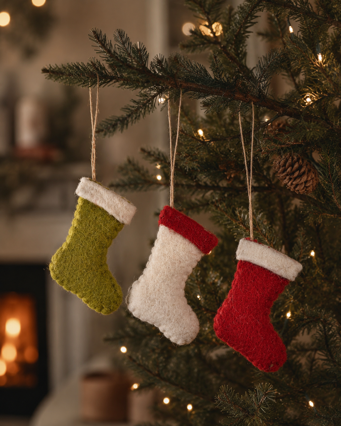 Mini Christmas Stockings Set of 3 hanging ornament
