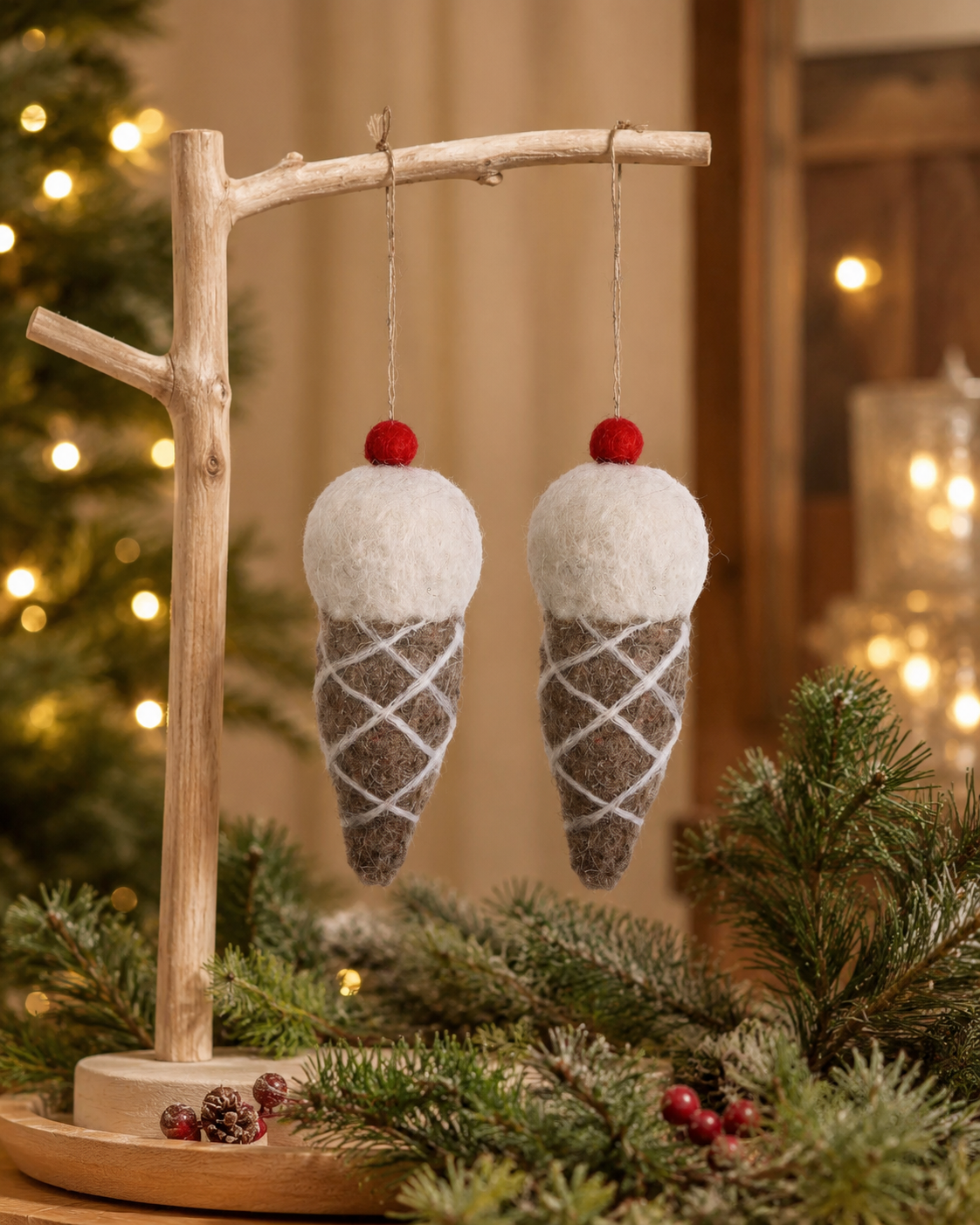 Ice Cream Cone Ornament Set of 2 hanging ornament