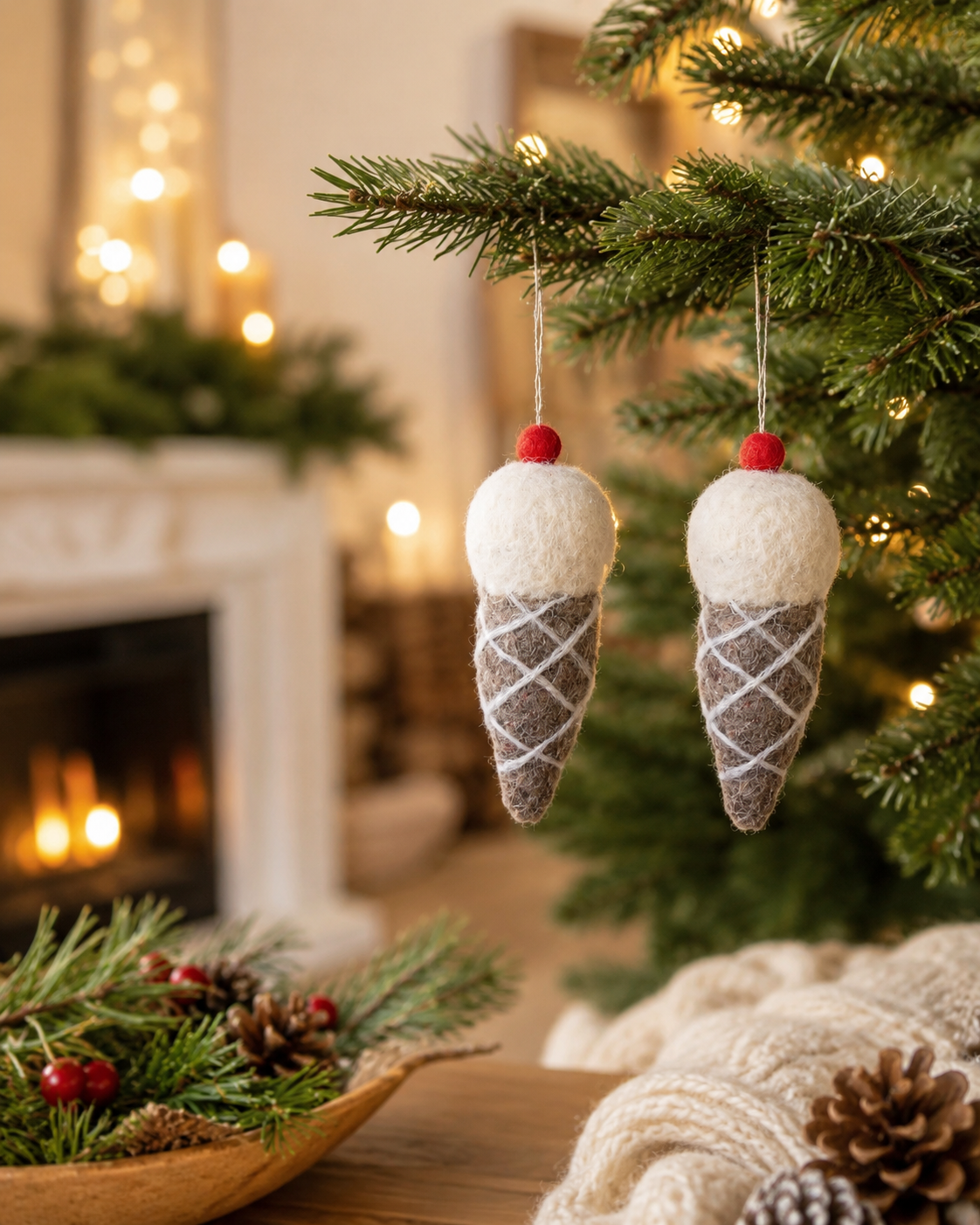 Ice Cream Cone Ornament Set of 2 hanging ornament