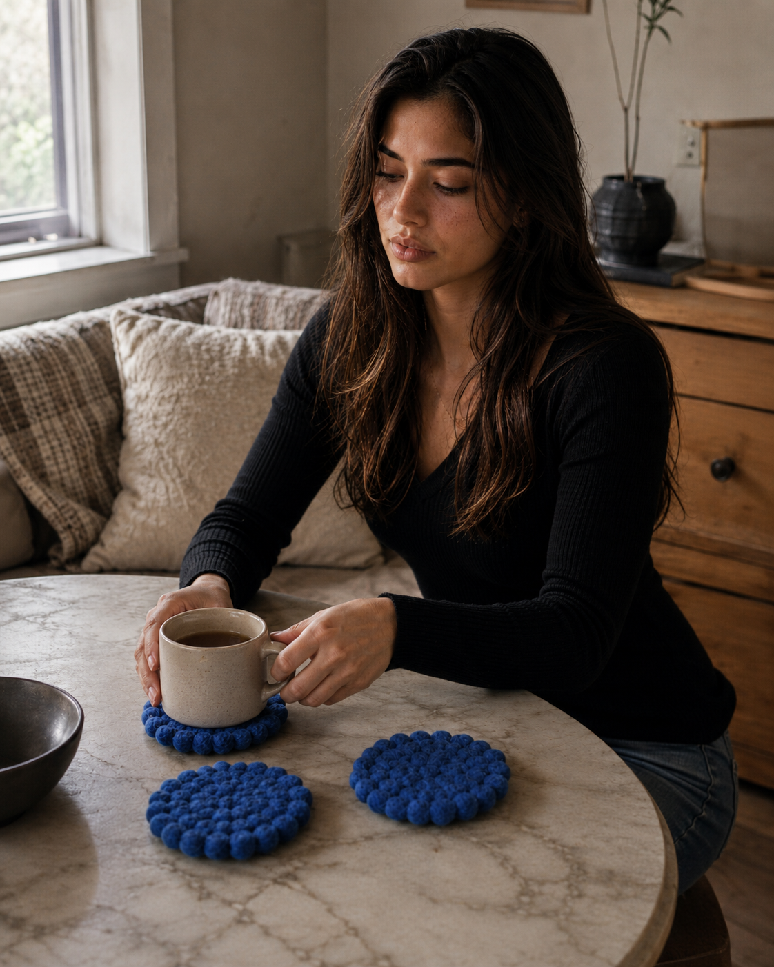 Felt NZ Wool Coasters, Indigo — Set of 4