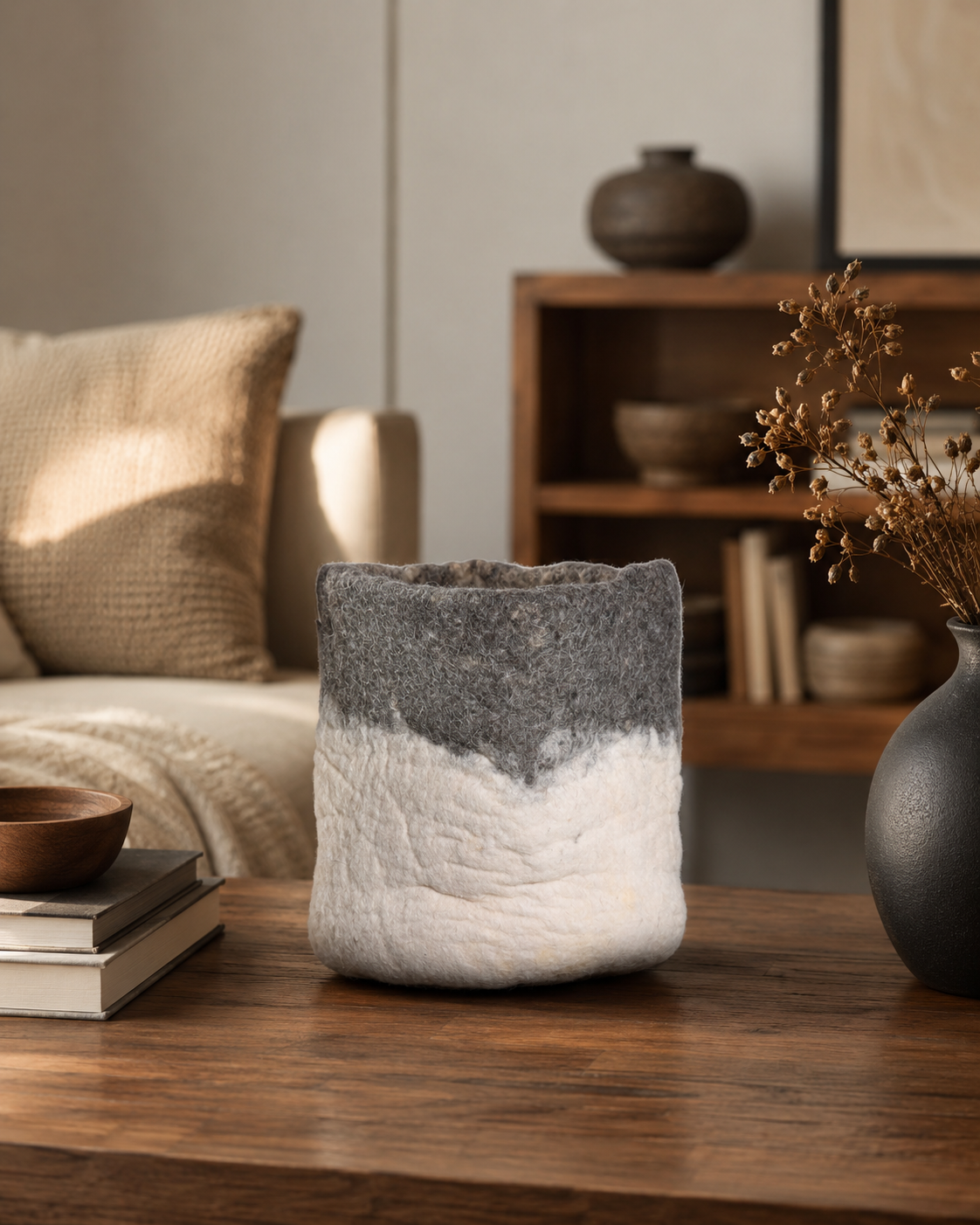 New Zealand Wool Basket ( Dyed Light Grey On Base)