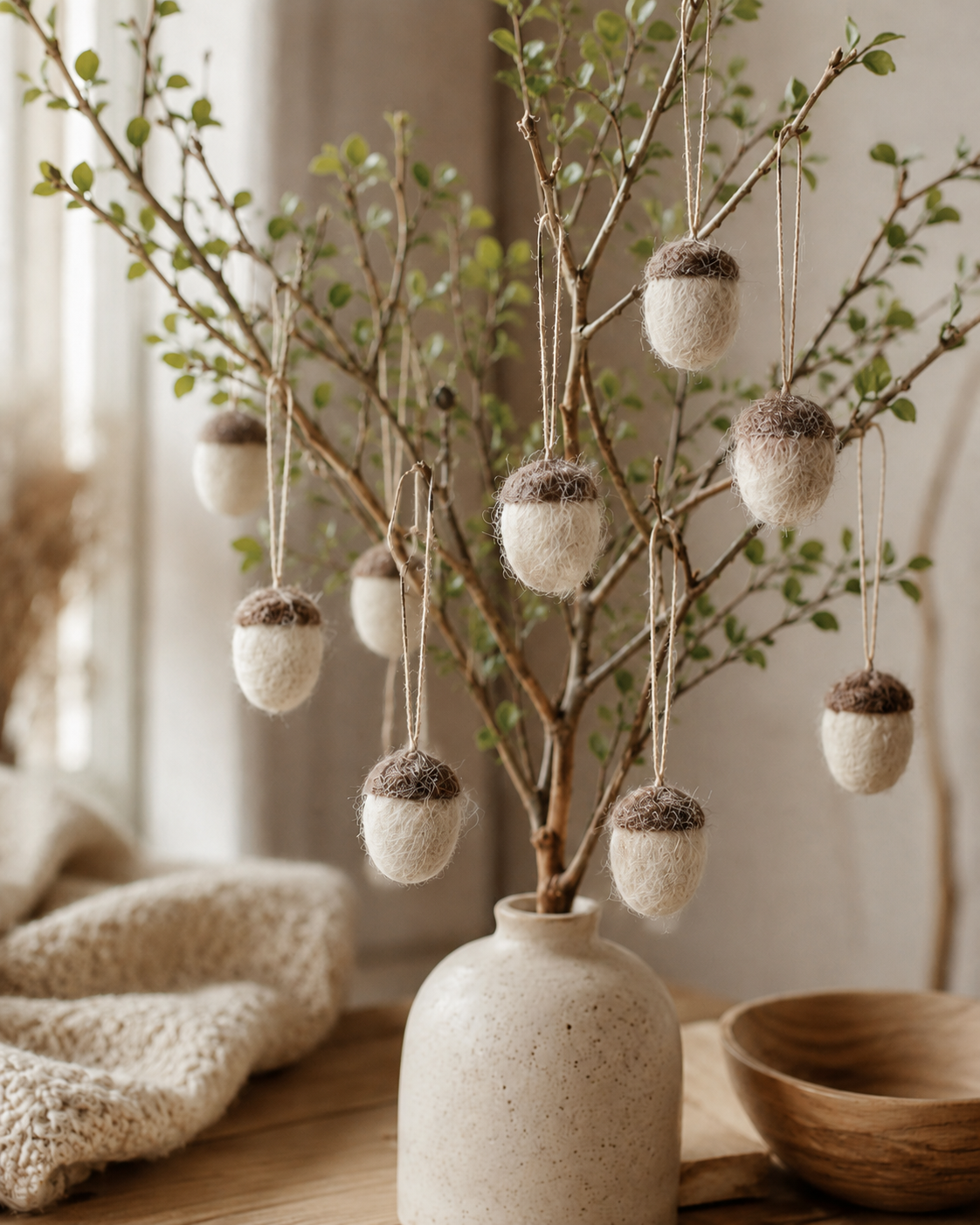 "New Zealand Wool Acon (Natural Grey And White) Set Of 12   hanging ornament"