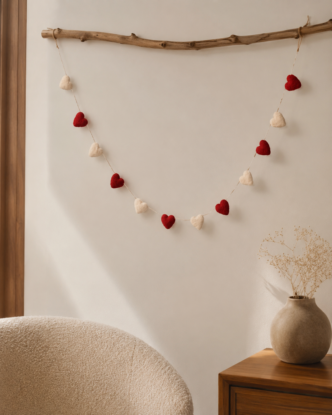 New Zealand Wool Mini Heart Garland (Red + White)