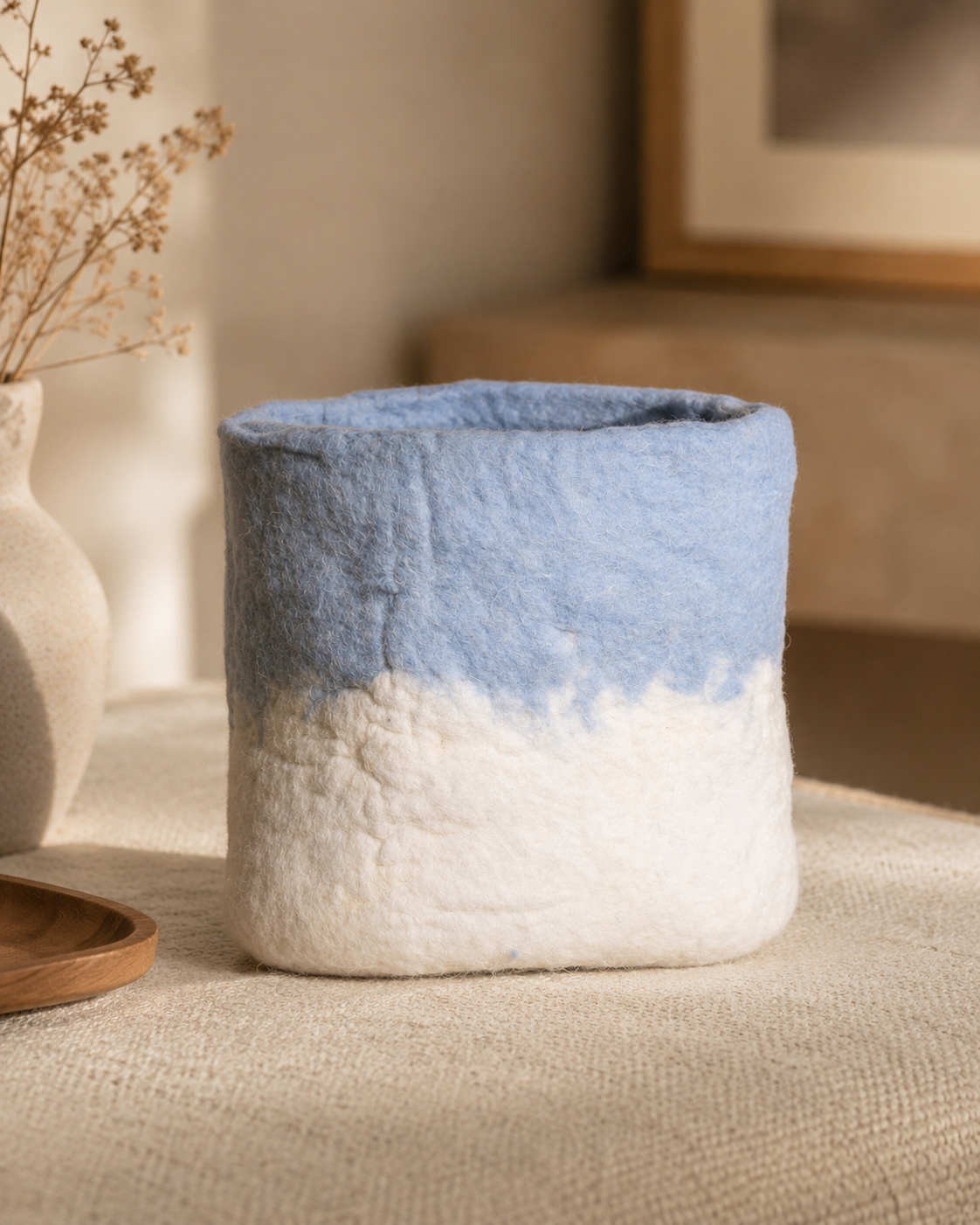 New Zealand Wool Basket (Natural White On Top+Natural Grey On Base)