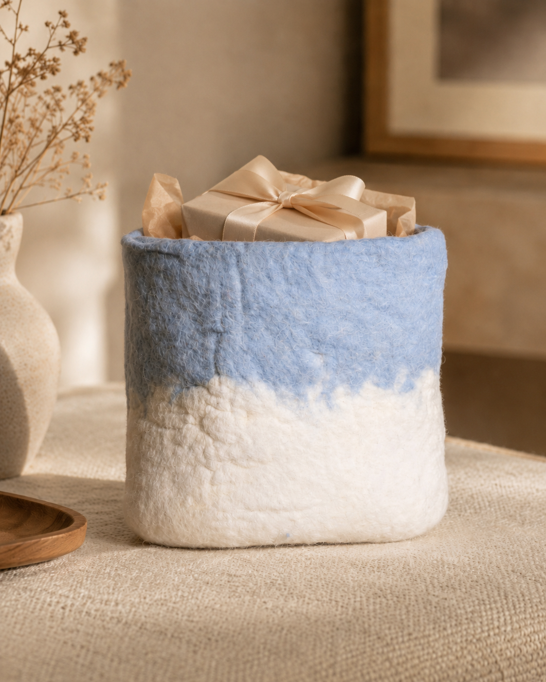 New Zealand Wool Basket (Natural White On Top+Natural Grey On Base)