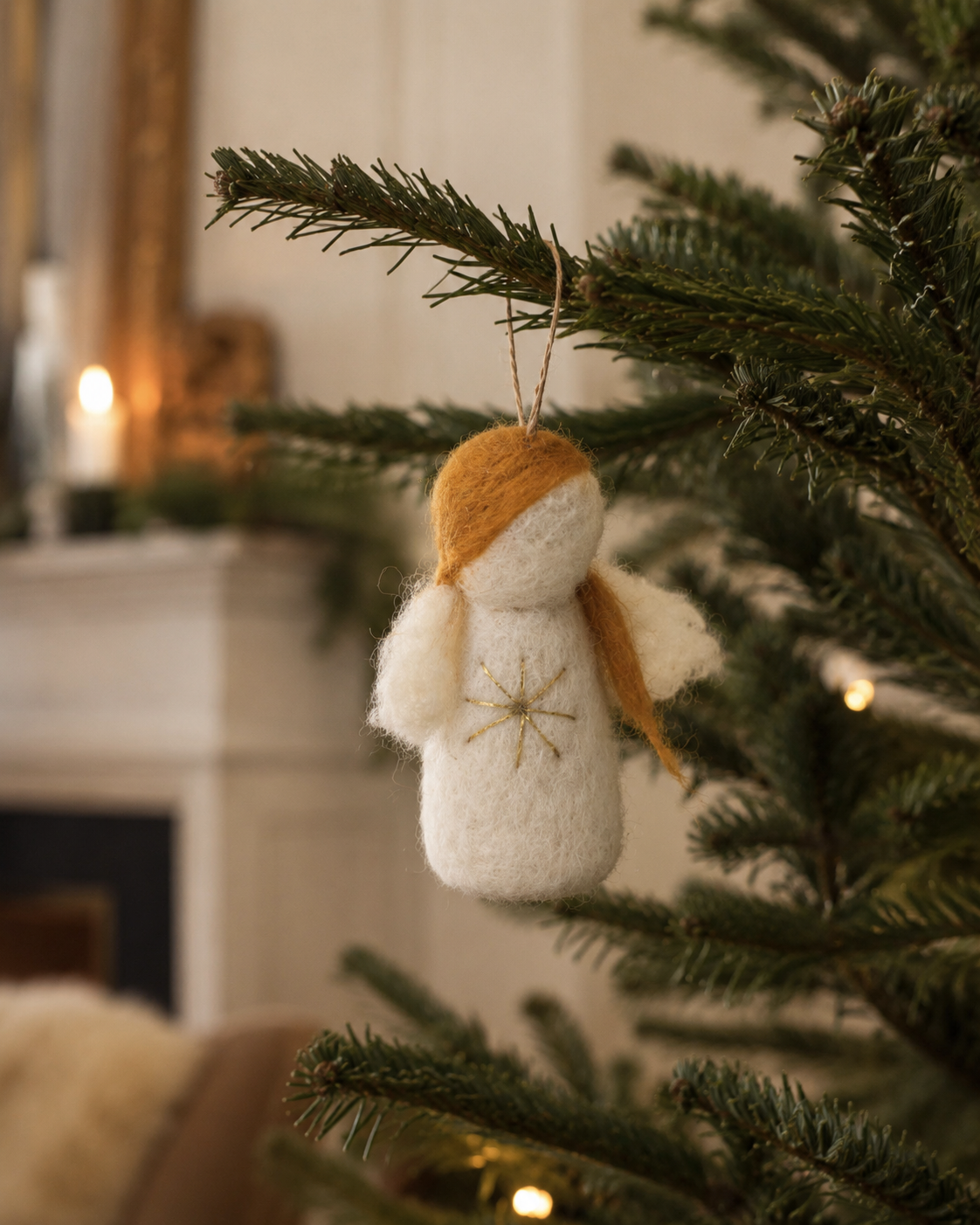 Wool Felt Christmas Angel Ornament set of 2