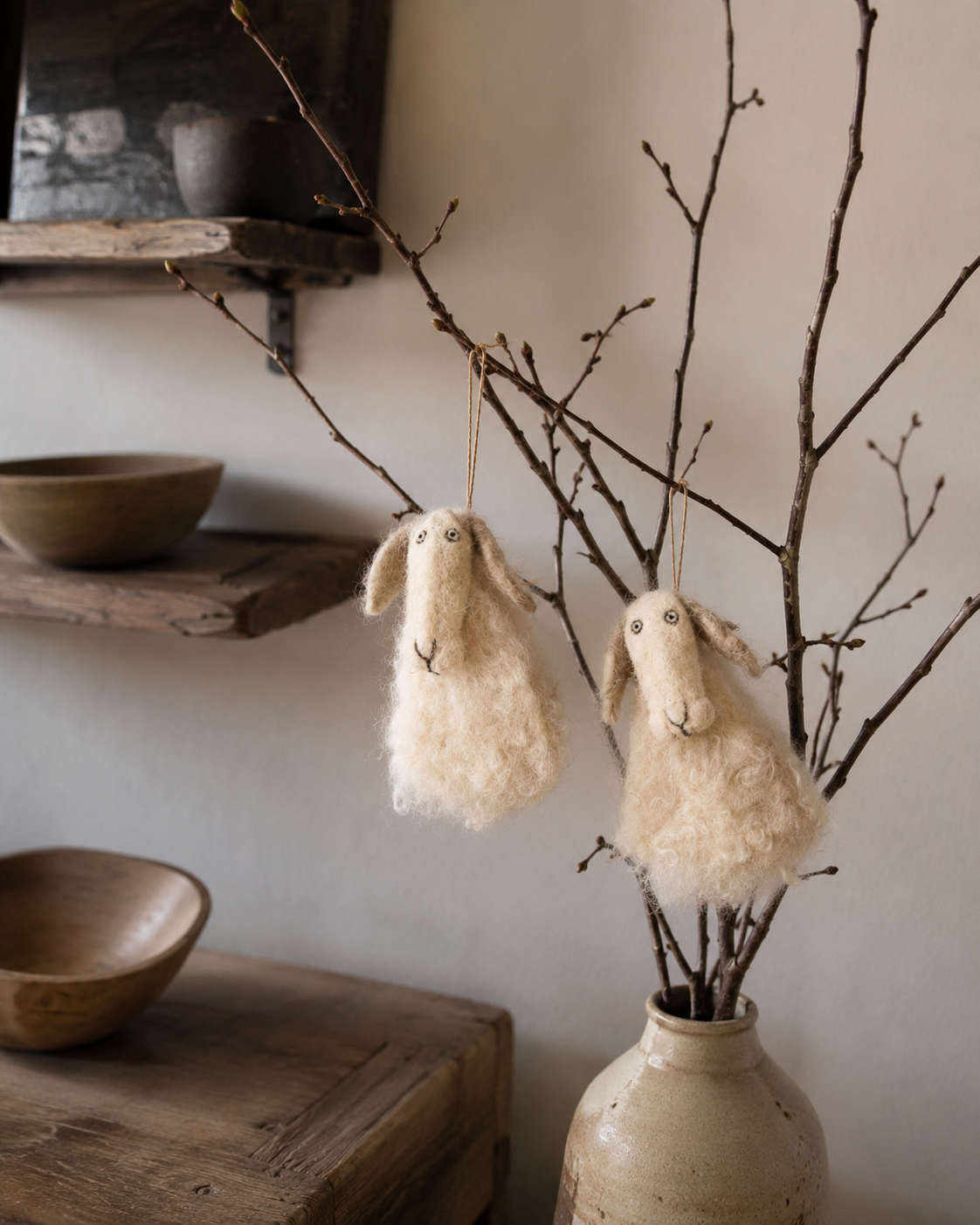 Wool Felt Mountain Goat Decorative (Set of 2)