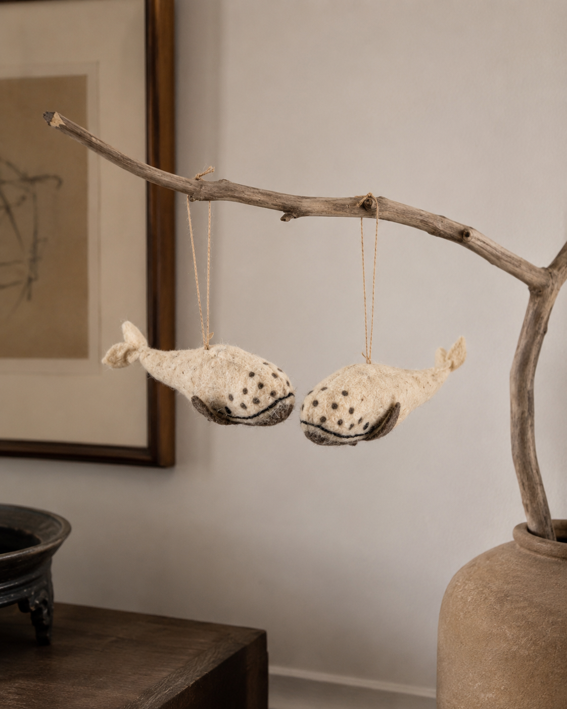 Wool Felt Whale Ornament (Set of 2)