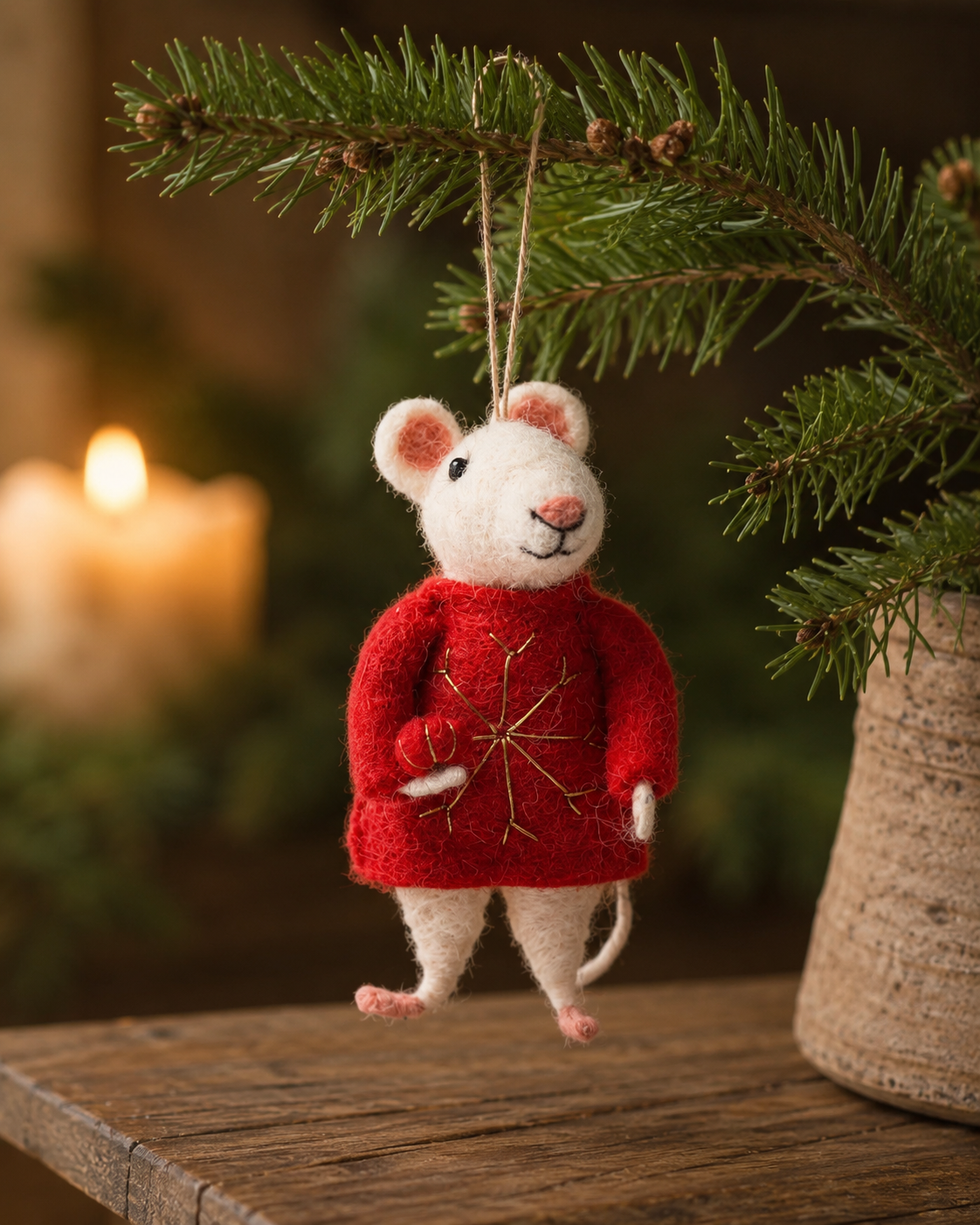 Needle Felted Mouse with Red Jacket
