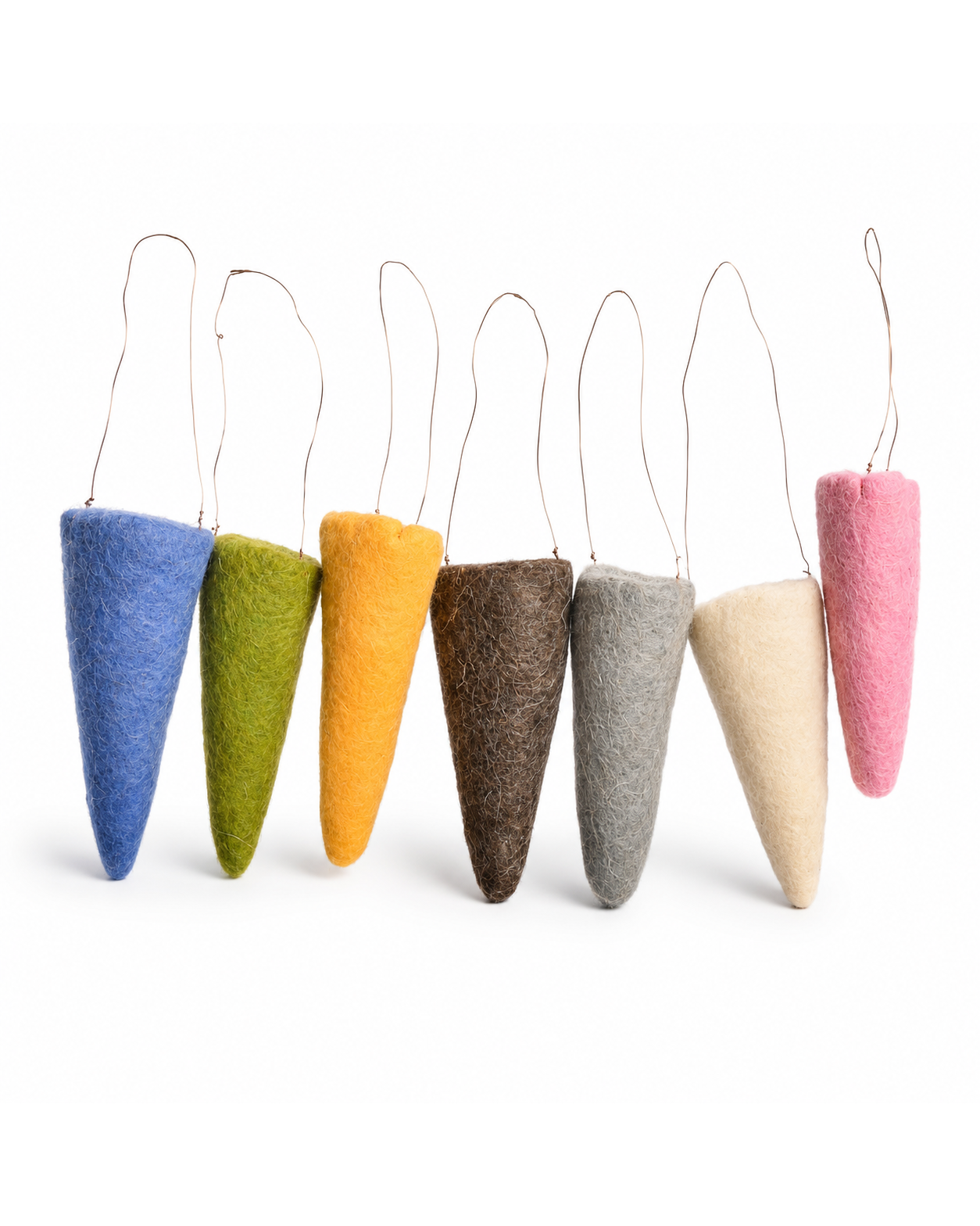New Zealand FeltedÂ ConeÂ Set of 7 hanging ornament