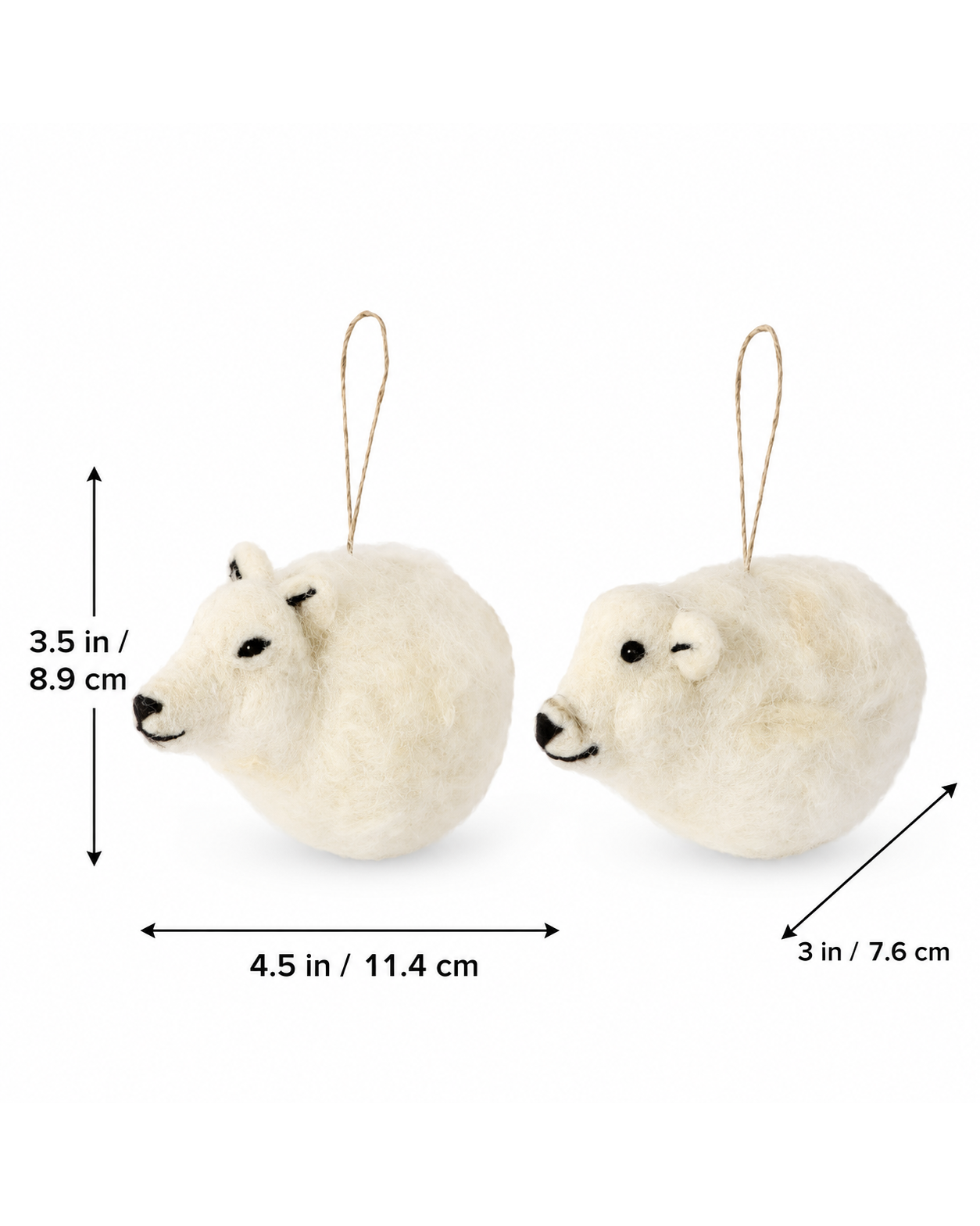 Felt Polar Bear & Arctic Fox Set of 2 hanging ornament