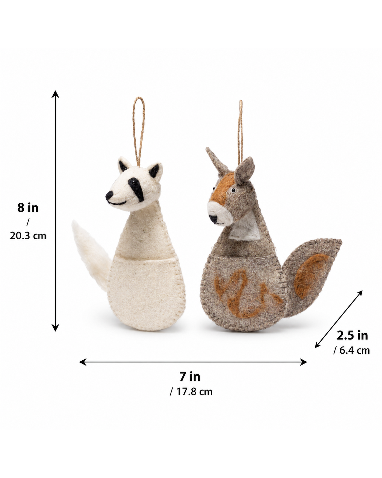 Bedger & Squirrel Stocking Set of 2 hanging ornament