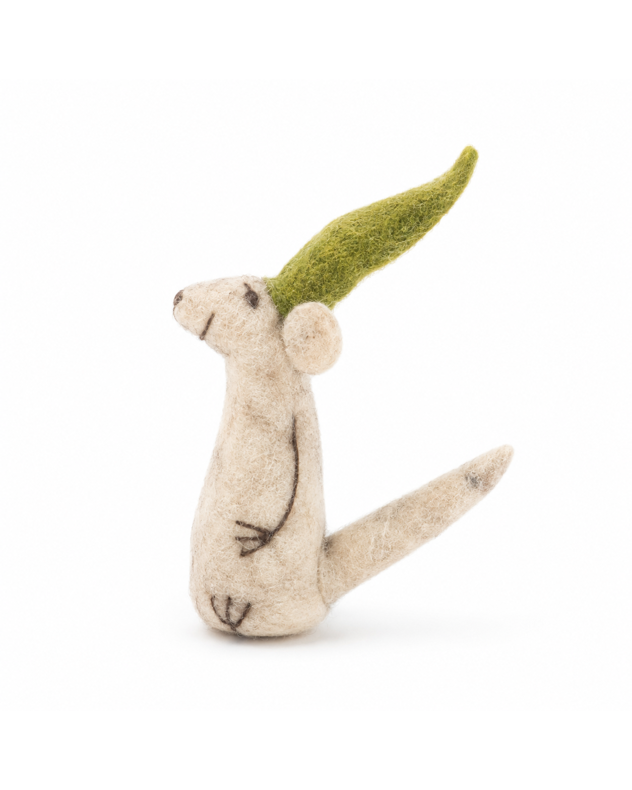 Wool Felt Mouse with Green Cap