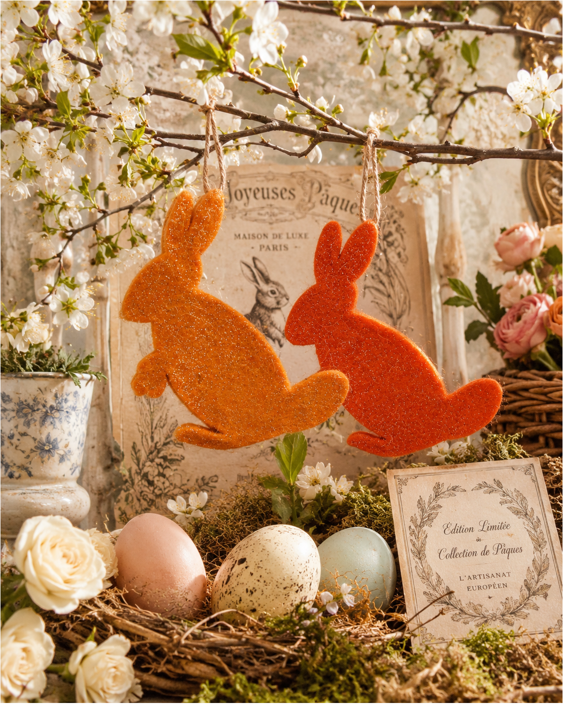 Felt Hanging Bunny Set of 2 hanging ornament