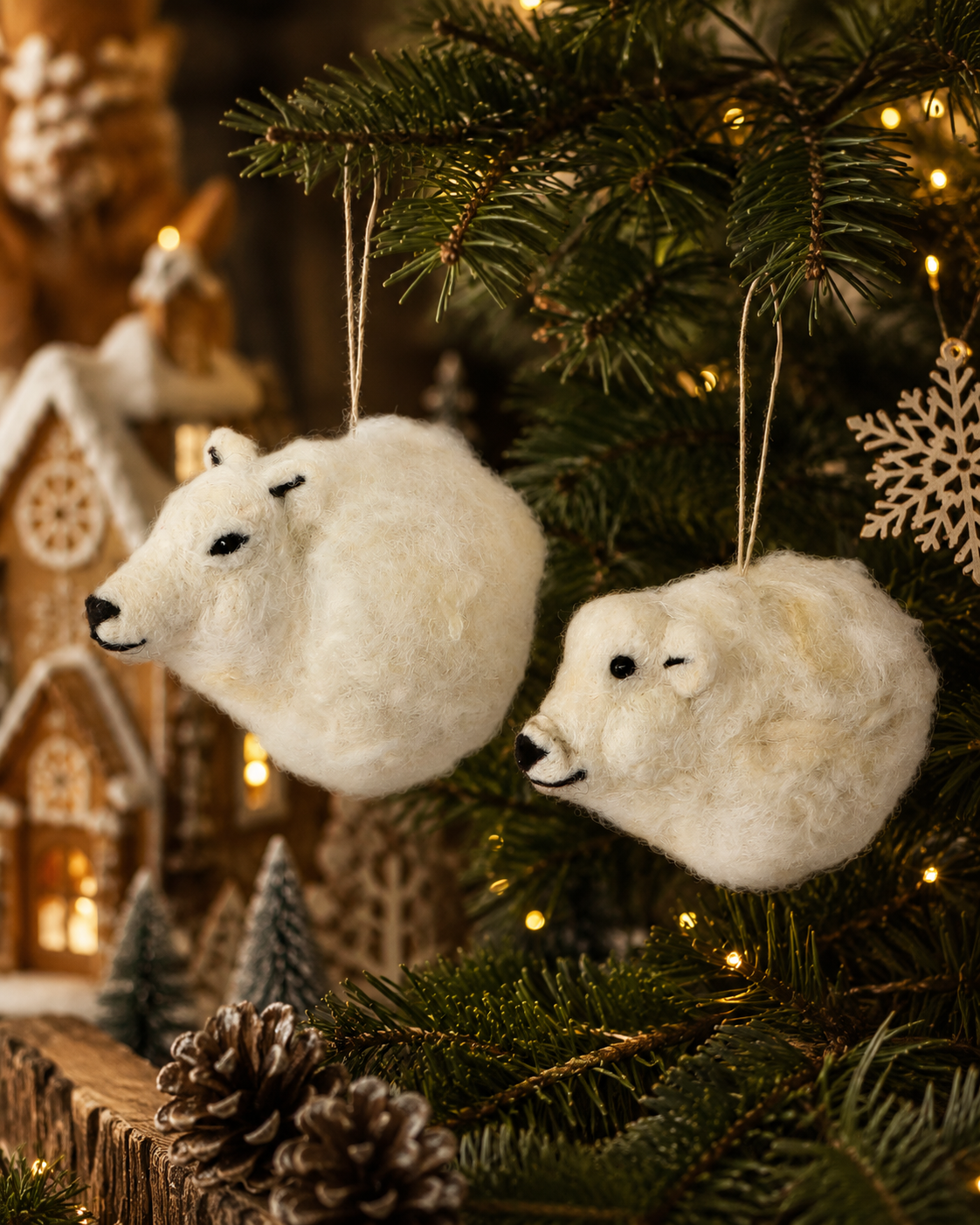 Felt Polar Bear & Arctic Fox Set of 2 hanging ornament