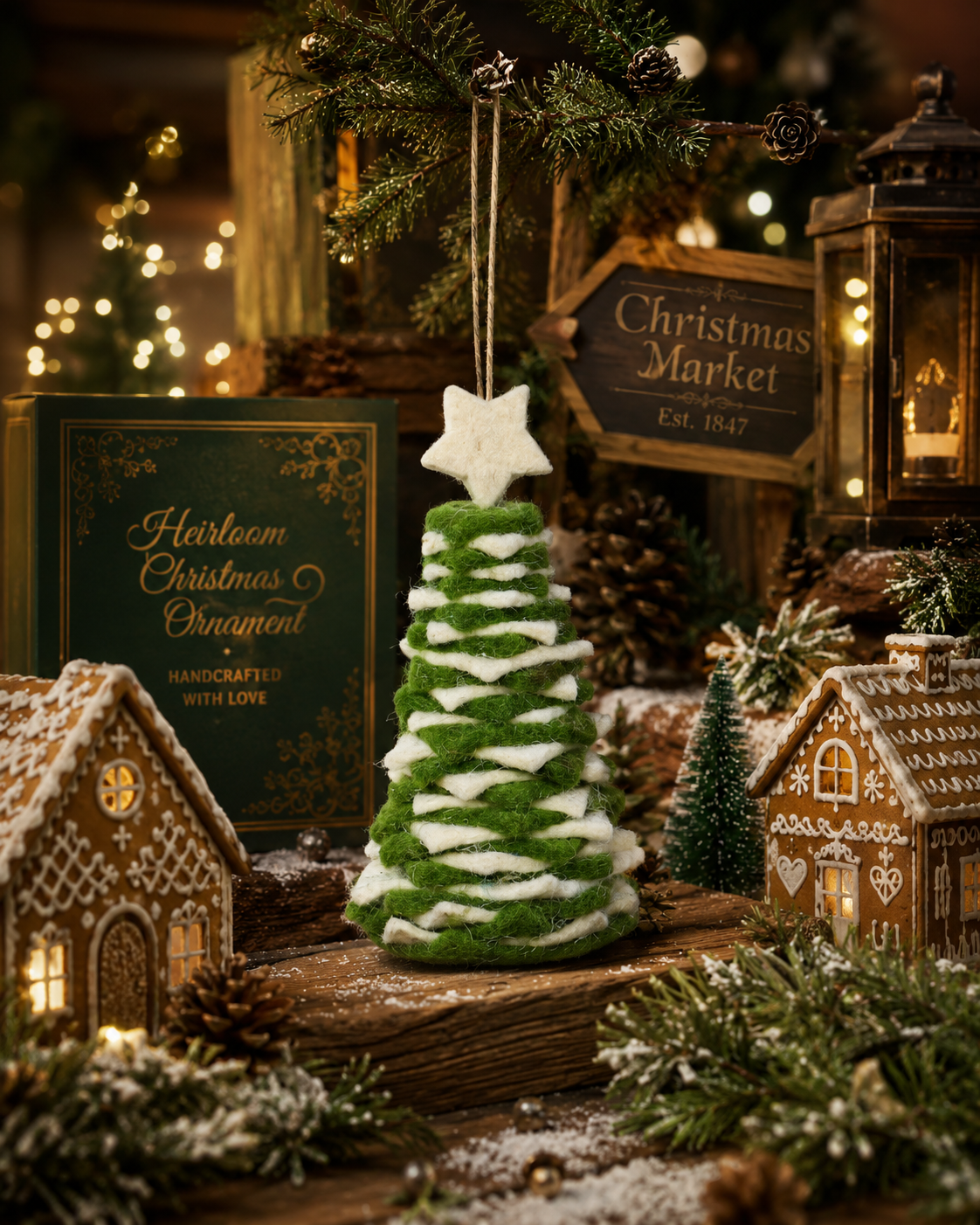 Hanging Christmas Tree (Green And Off-White) (Large) hanging ornament